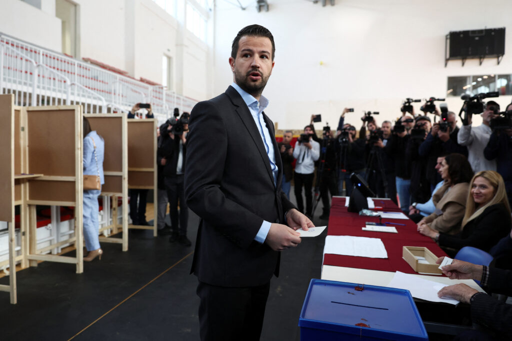 Jakov Milatovic, a presidential candidate from the Europe Now Movement, votes at a polling station during the run-off presidential elections in Podgorica, Montenegro, April 2, 2023. REUTERS/Marko Djurica
