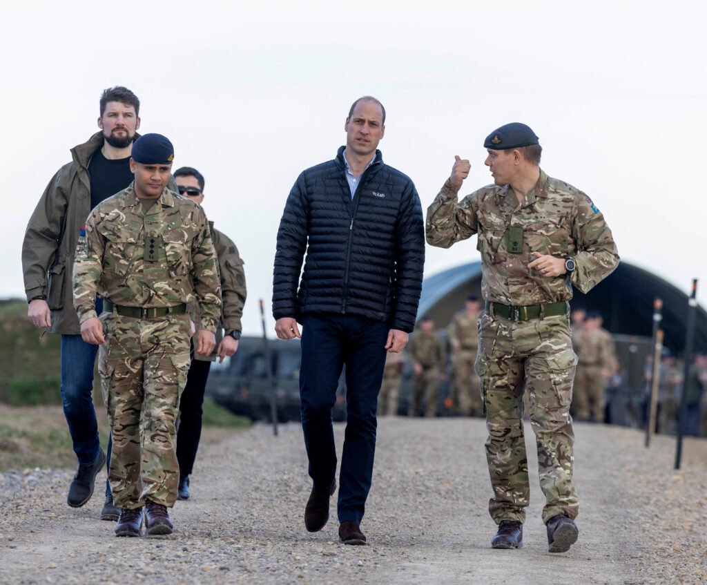William Prince of Wales visits British Armed forces to hear how the troops have been working with Polish Armed Forces delivering support for Ukraine, mainly Royal Artillery troops, in Rzeszow, Poland, March 22, 2023. Ian Vogler/Pool via REUTERS