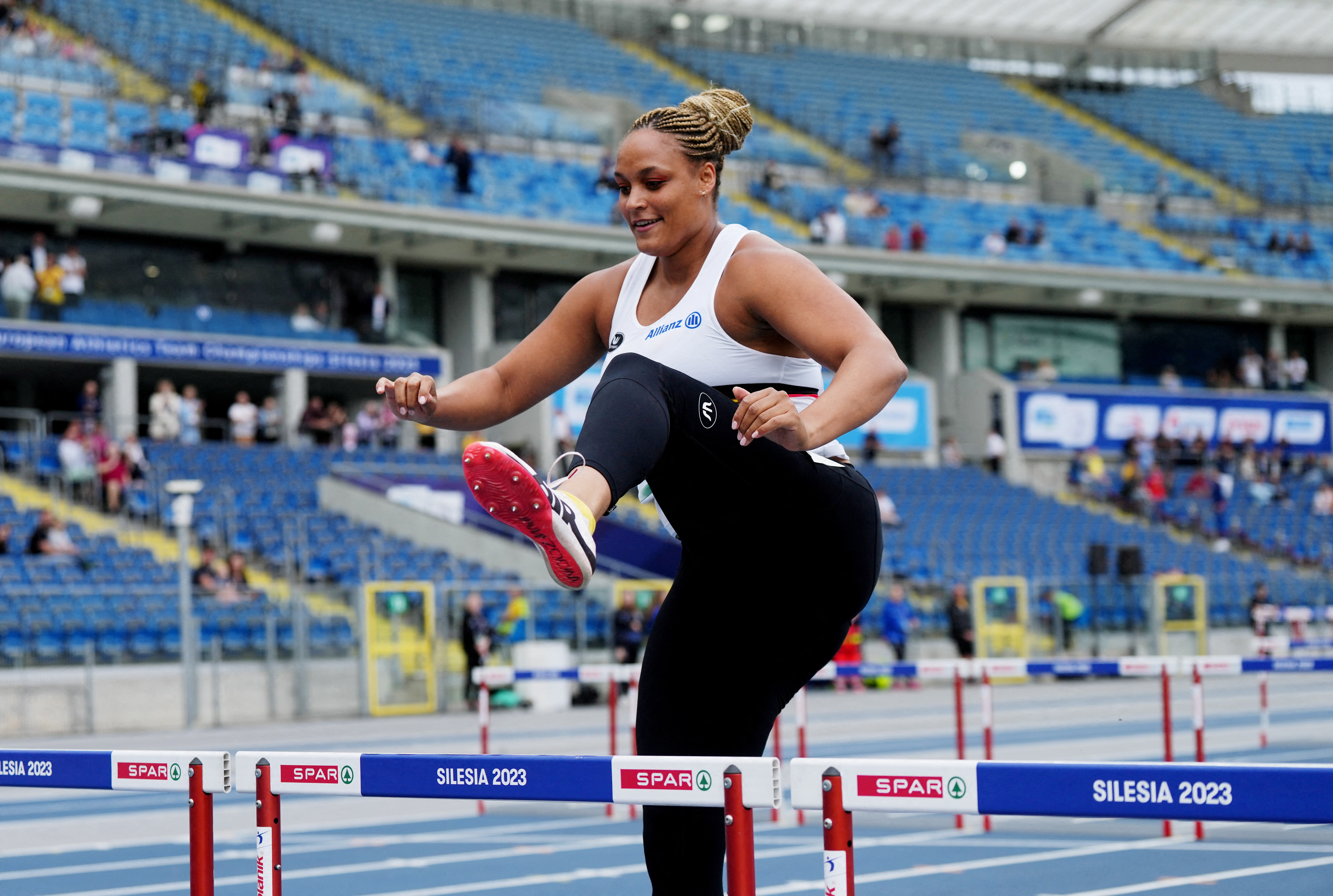 FILE PHOTO: European Games - Athletics - Silesian Stadium, Chorzow, Poland - June 24, 2023 Belgium's Jolien Maliga Boumkwo in action during the Women's 100m Hurdles, Division 1 Heat B REUTERS/Aleksandra Szmigiel/File Photo
