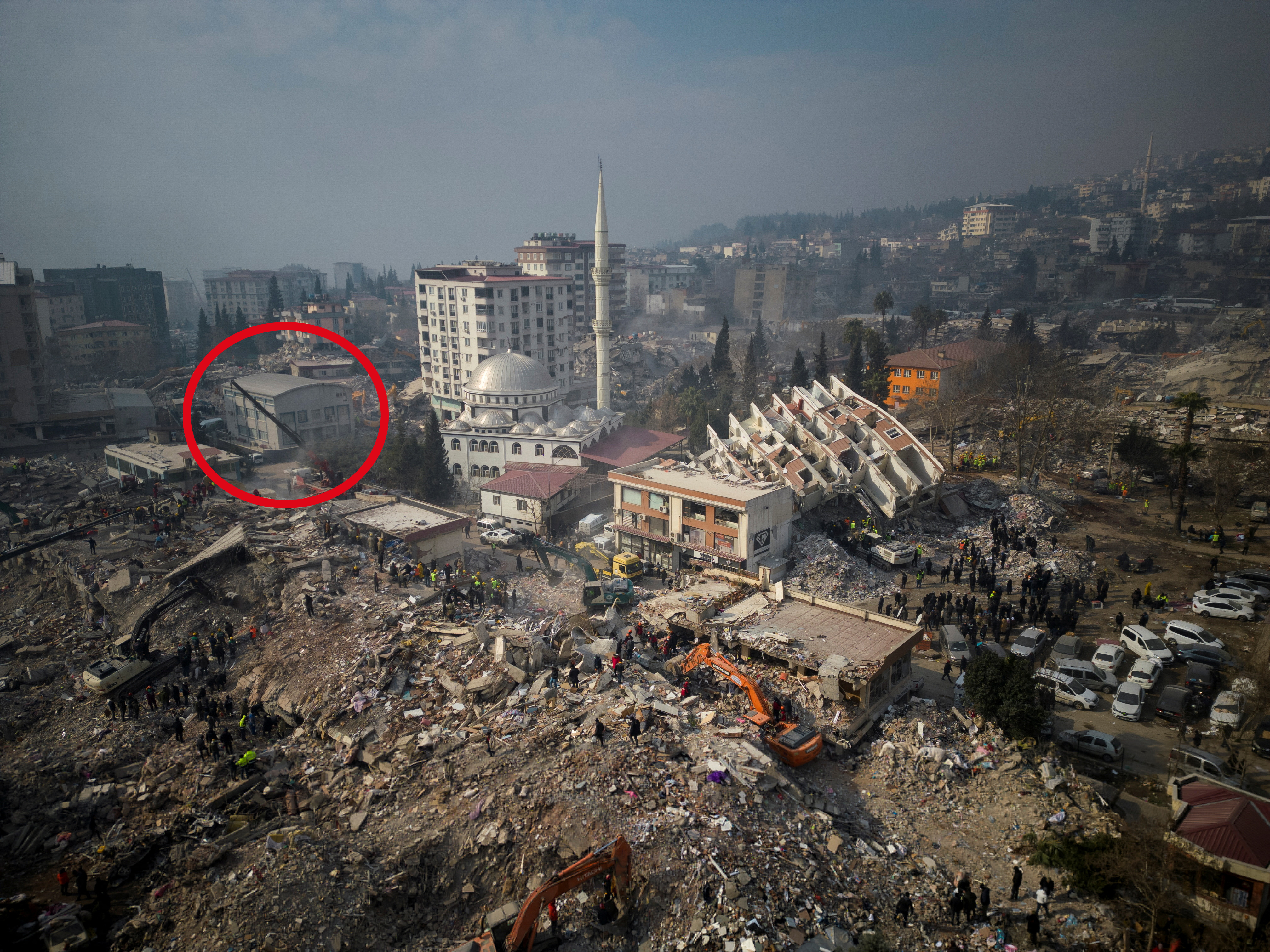 An aerial view of damage, in the aftermath of a deadly earthquake, in Kahramanmaras, Turkey, February 10, 2023. REUTERS/Ronen Zvulun