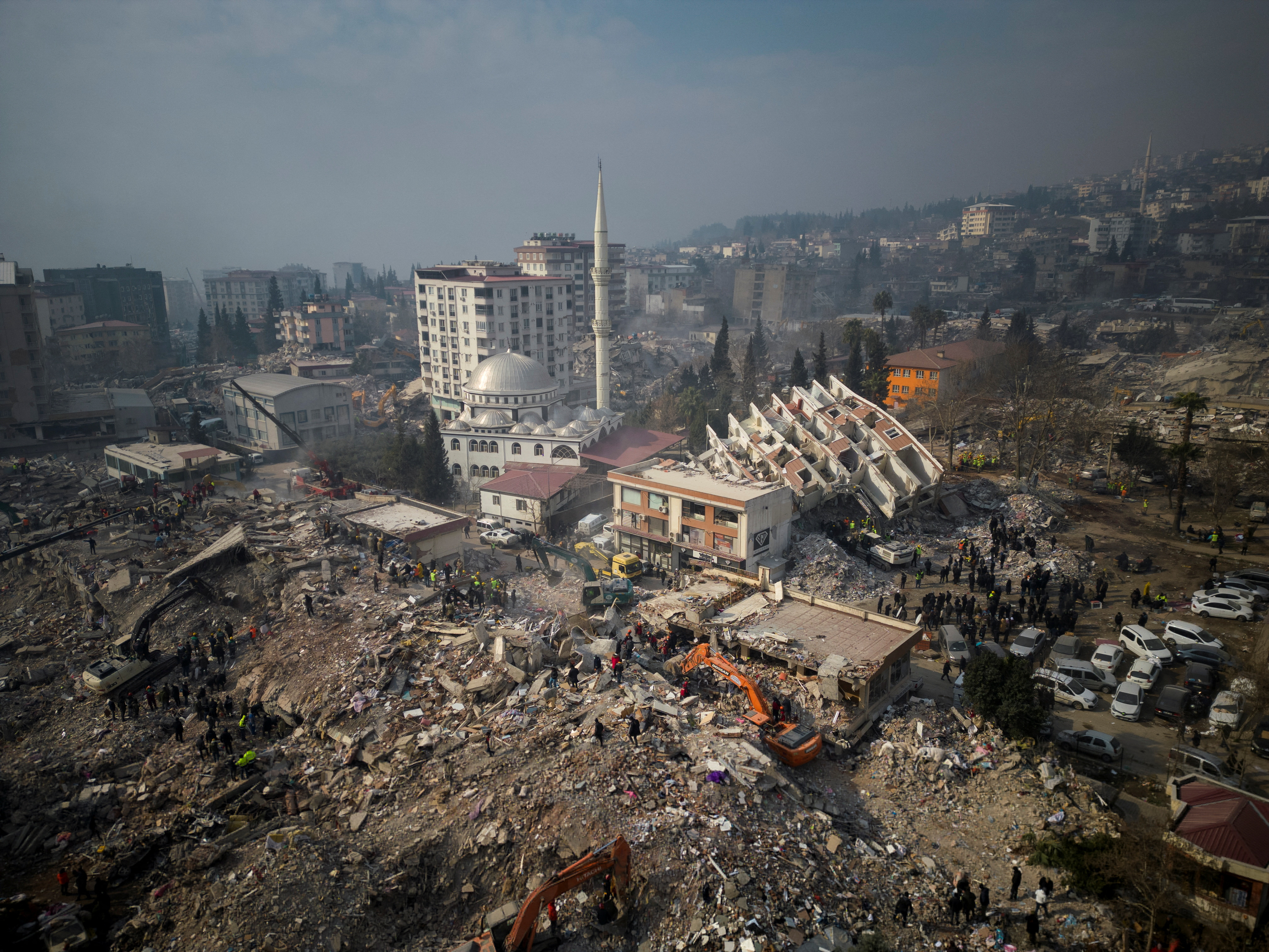 An aerial view of damage, in the aftermath of a deadly earthquake, in Kahramanmaras, Turkey, February 10, 2023. REUTERS/Ronen Zvulun