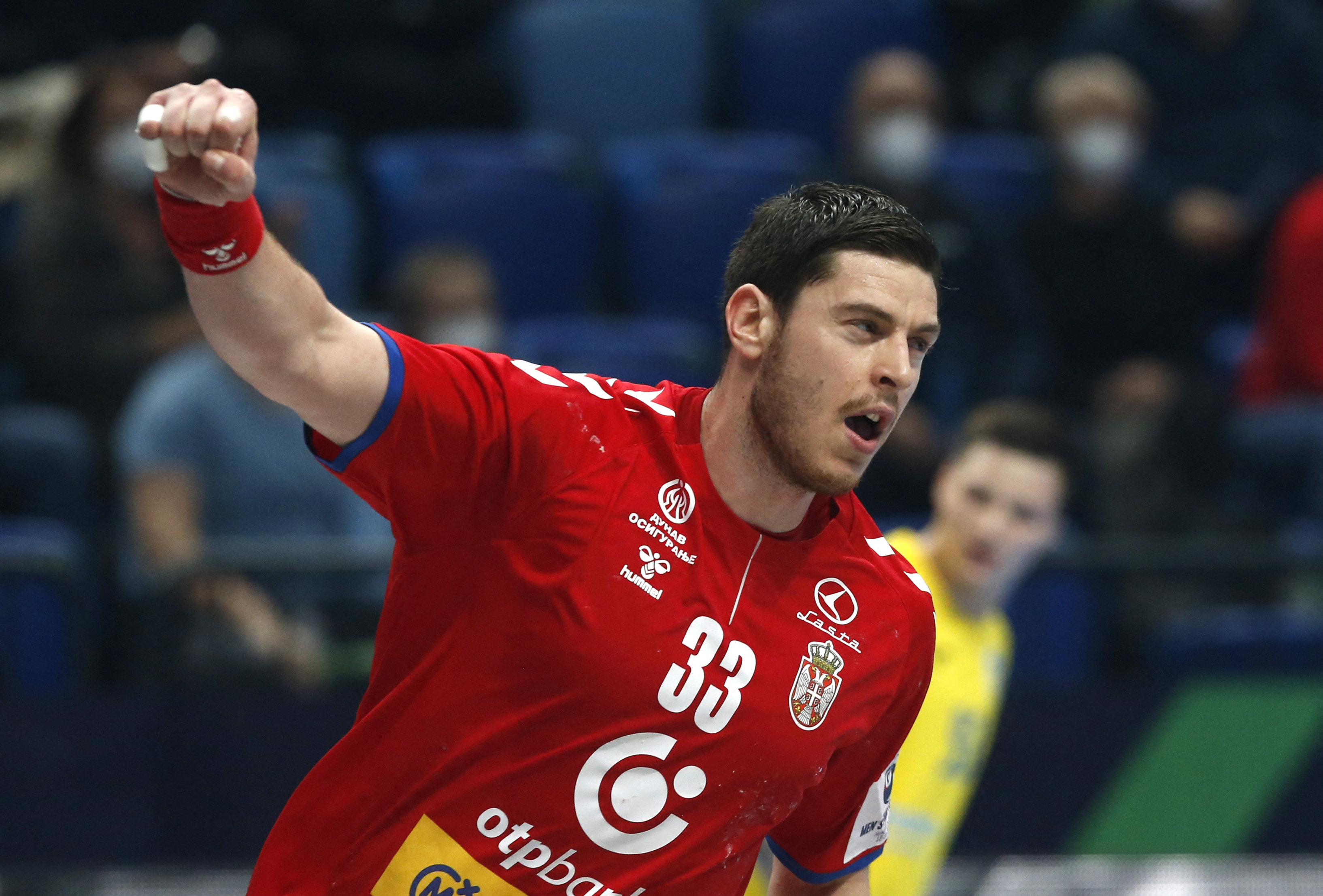 Handball - EHF 2022 Men's European Handball Championship - Group C - Serbia v Ukraine - PICK Arena, Szeged, Hungary - January 13, 2022 Serbia's Mijajlo Marsenic reacts REUTERS/Ognen Teofilovski