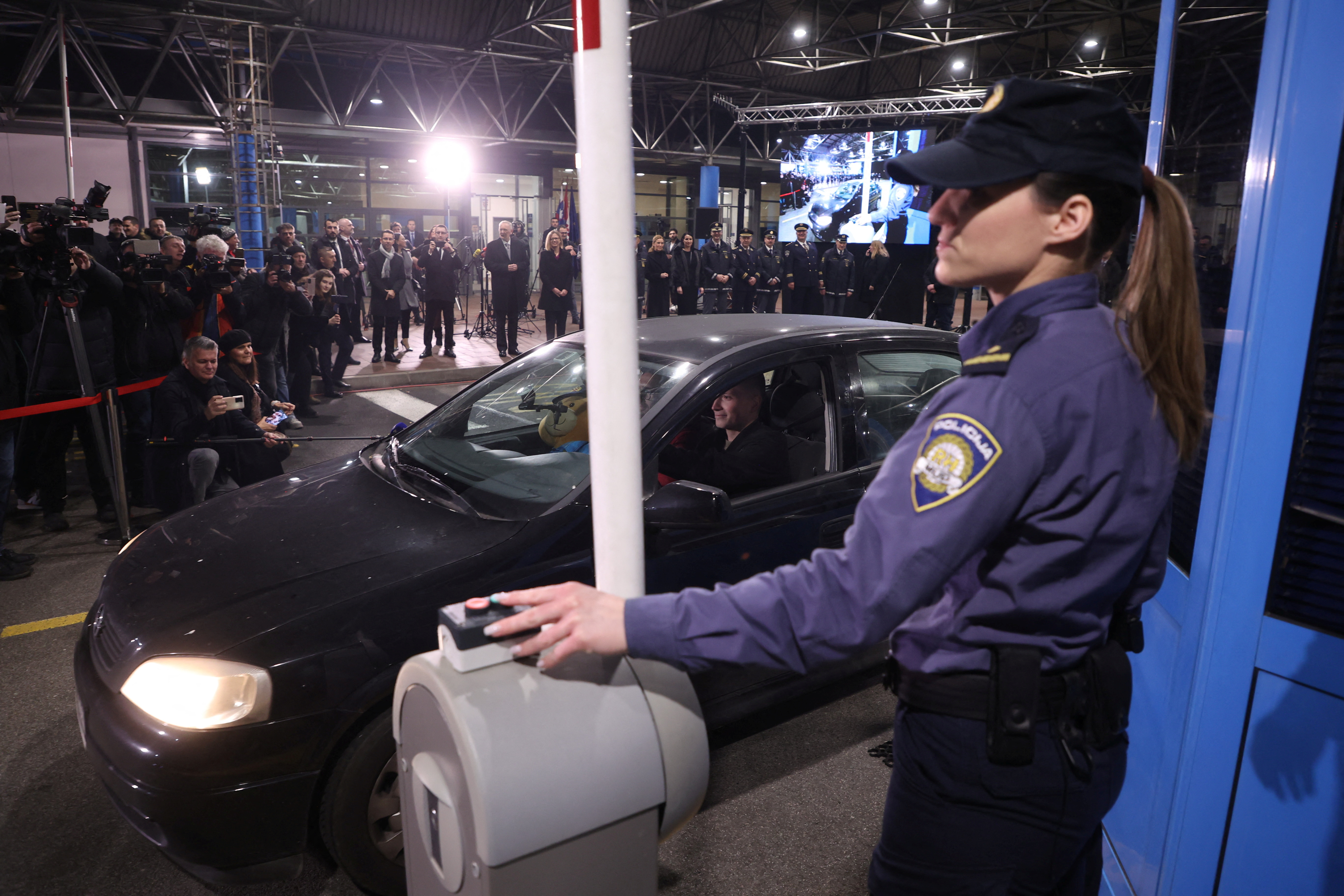 Croatia enters the EU's control-free Schengen area, in Bregana