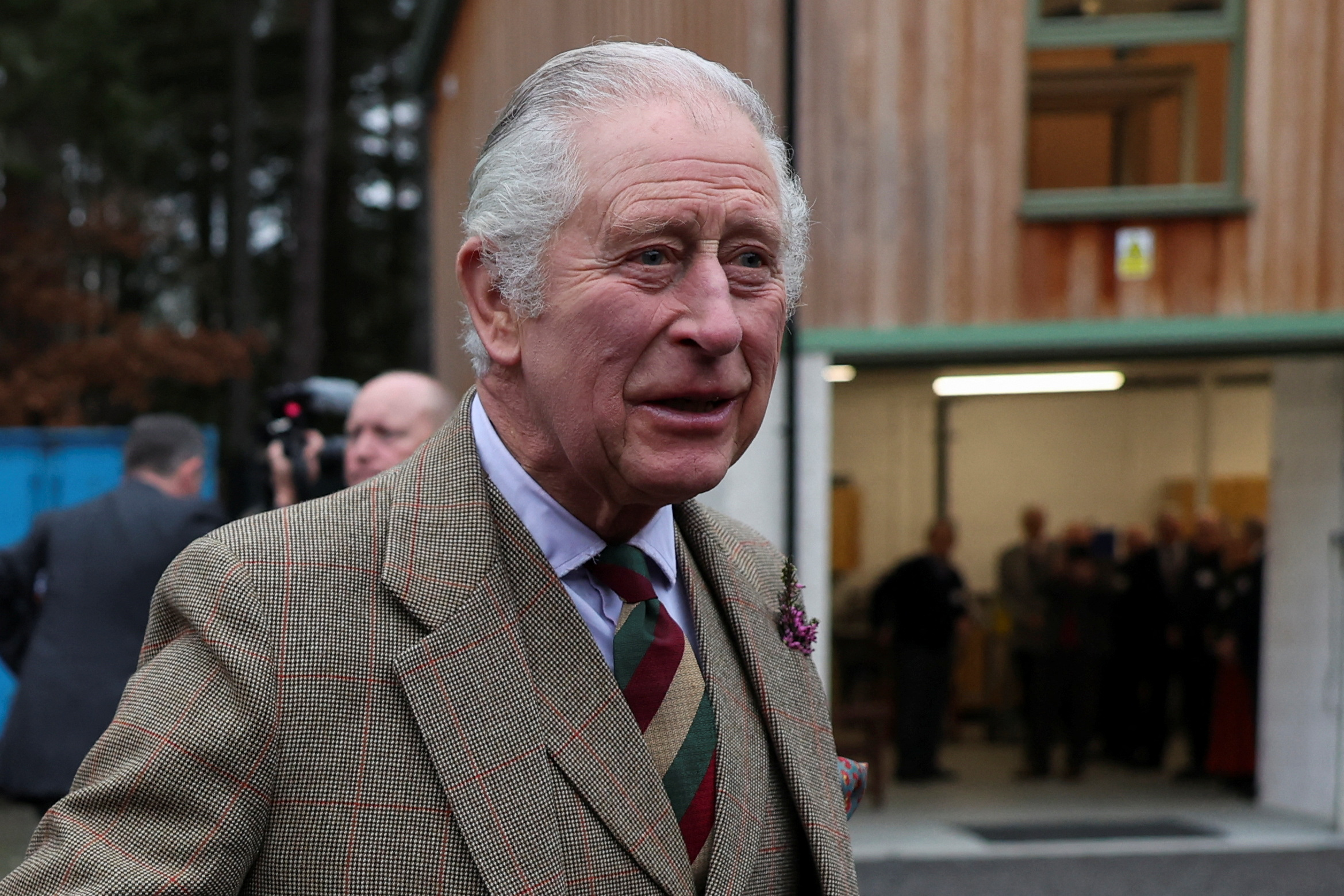 Britain's King Charles visits the Aboyne and Mid Deeside Community Shed in Aboyne, Scotland, Britain, January 12, 2023. REUTERS/Russell Cheyne
