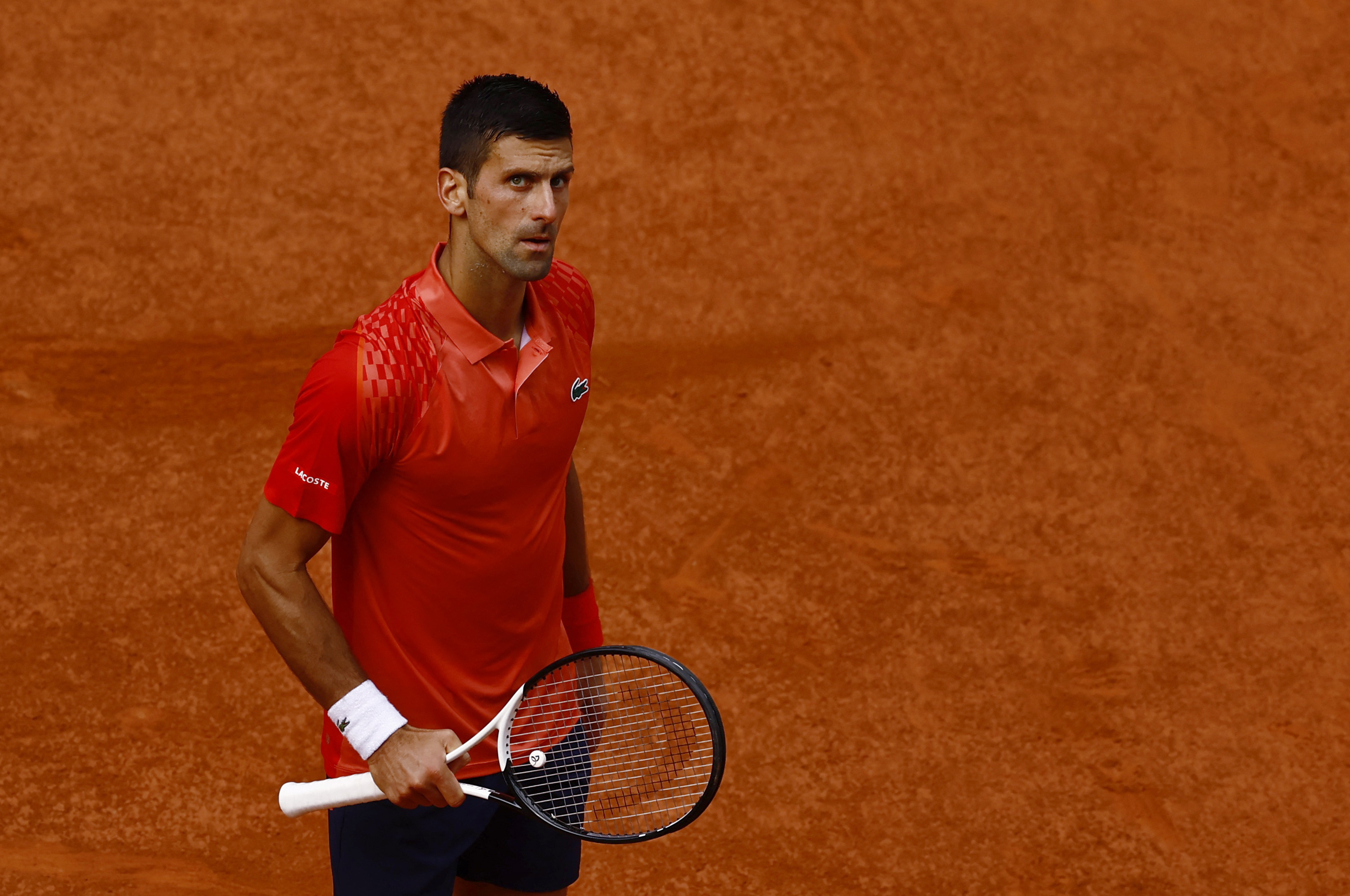 Tennis - French Open - Roland Garros, Paris, France - June 11, 2023 Serbia's Novak Djokovic reacts during his final match against Norway's Casper Ruud REUTERS/Clodagh Kilcoyne