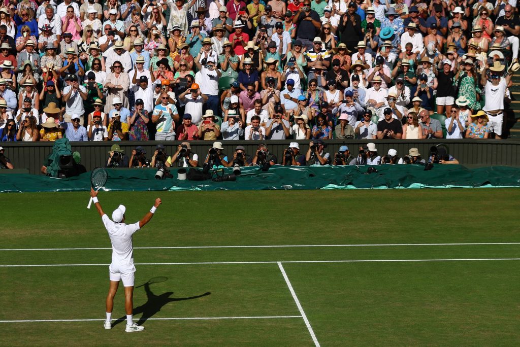 Tennis - Wimbledon - All England Lawn Tennis and Croquet Club, London, Britain - July 10, 2022 Serbia's Novak Djokovic celebrates after winning the men's singles final against Australia's Nick Kyrgios REUTERS/Hannah Mckay