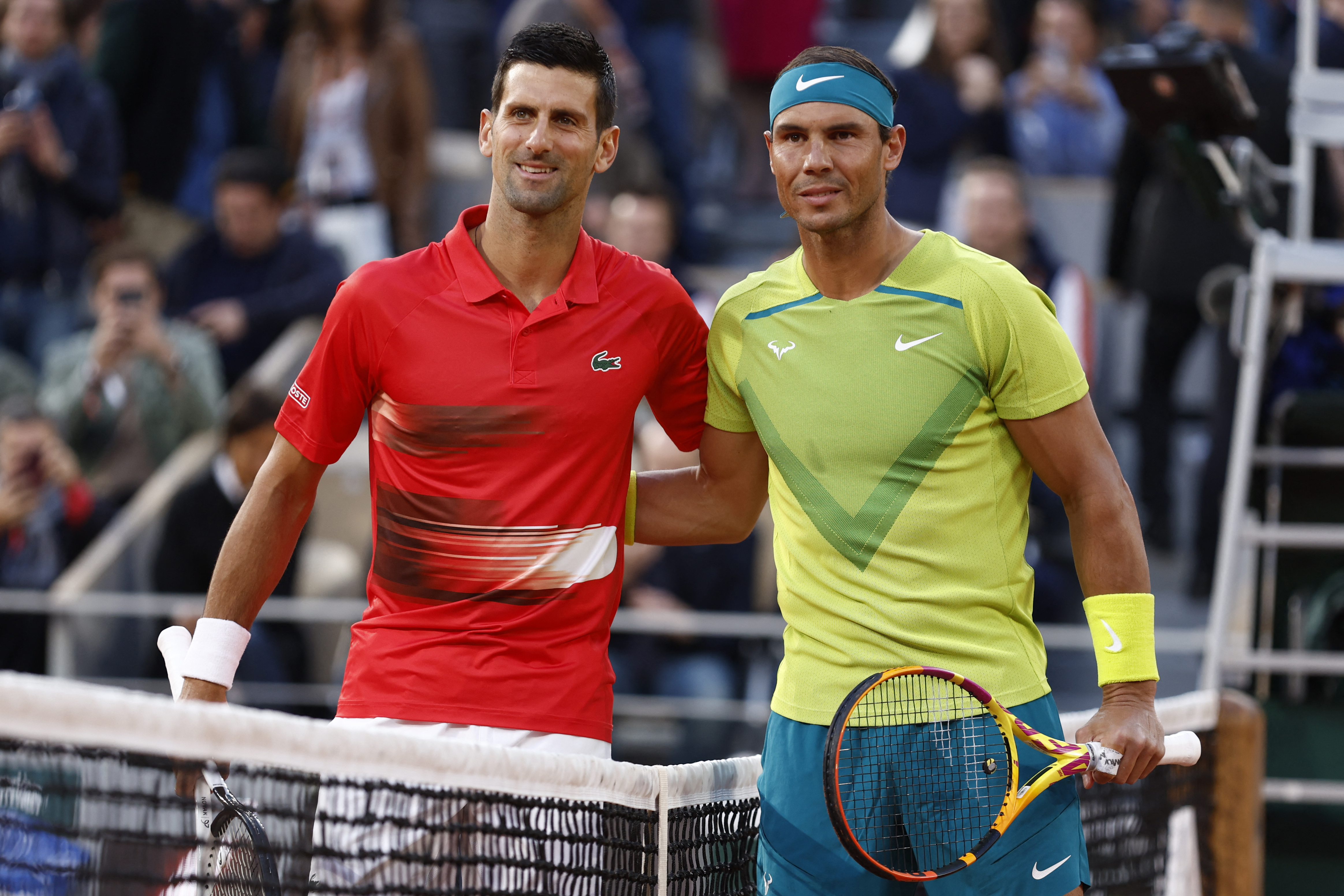Tennis - French Open - Roland Garros, Paris, France - May 31, 2022   Serbia's Novak Djokovic and Spain's Rafael Nadal pose before their quarter final match REUTERS/Gonzalo Fuentes