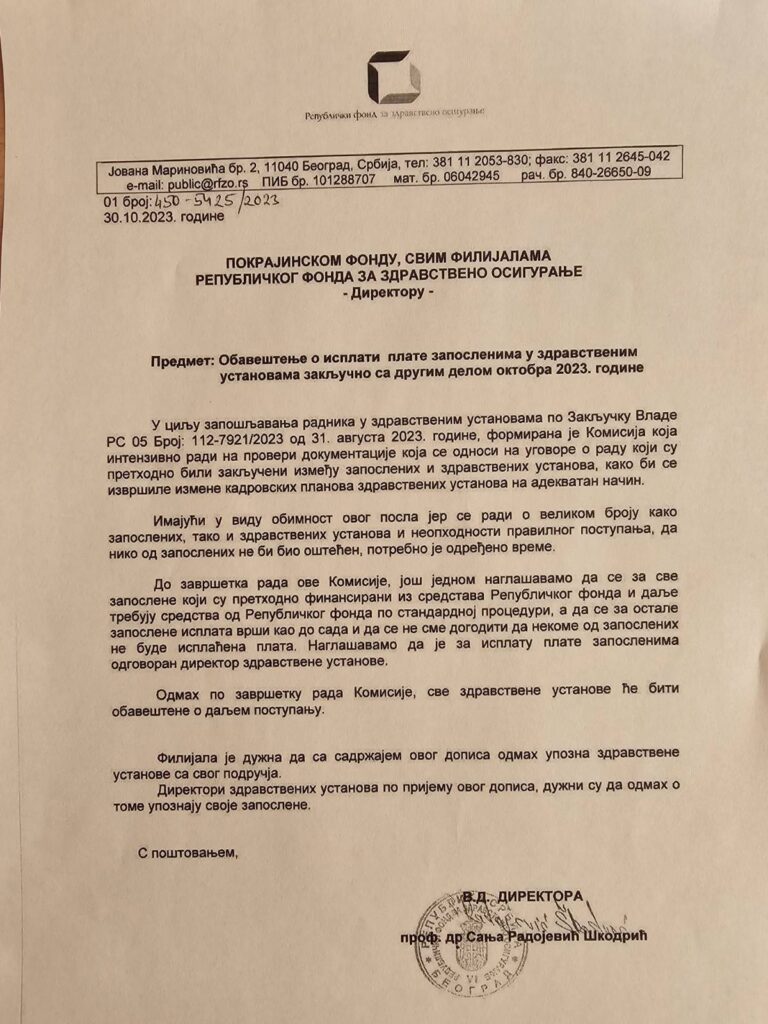 RFZO,
Zaposlili lekare "iz pandmeije" za stalno, a ne daju im plate