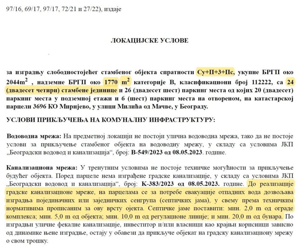 Mirijevo, Nelagalana zgrada, Zgrada u Mirijevu se gradi bez kanalizacije