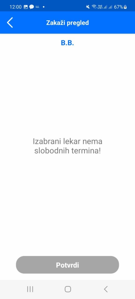 Izabrani lekar nema slobodnih termina