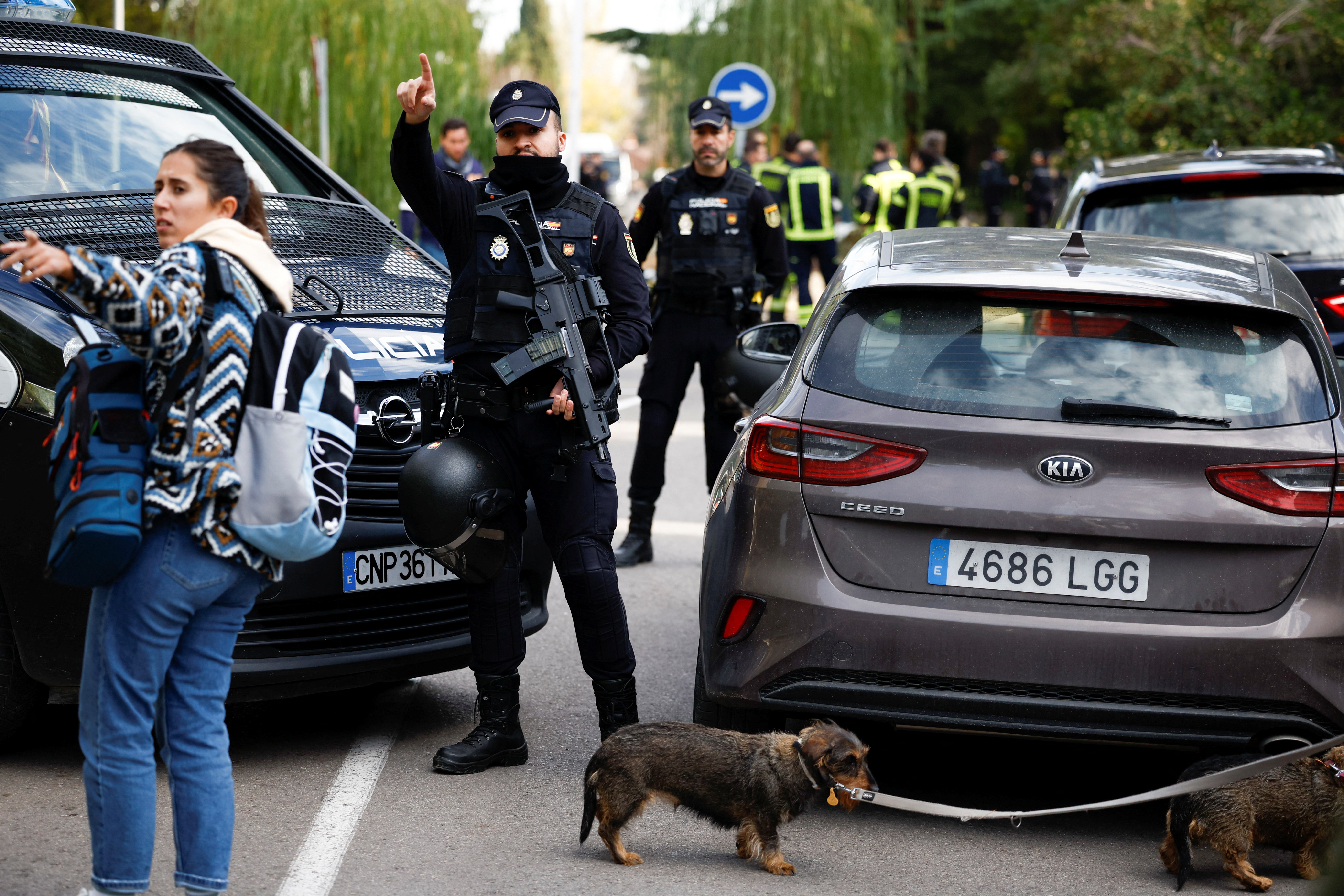 Police stands outside of Ukrainian embassy after, Spanish police said, blast at embassy building injured one employee while handling a letter, in Madrid, Spain November 30, 2022. REUTERS/Juan Medina