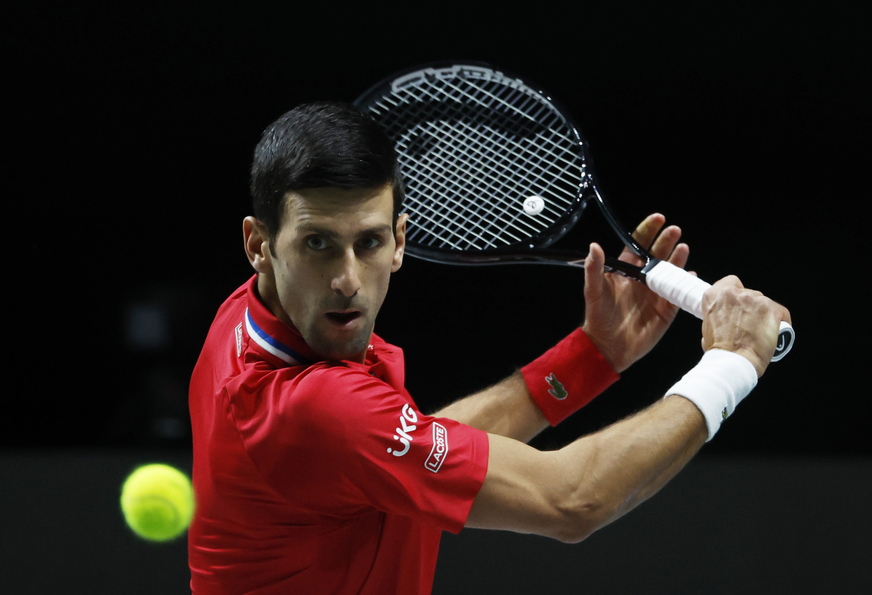 Tennis - Davis Cup Quarter-Final - Serbia v Kazakhstan - Madrid Arena, Madrid, Spain - December 1, 2021  Serbia's Novak Djokovic in action during his singles match against Kazakhstan's Alexander Bublik REUTERS/Susana Vera