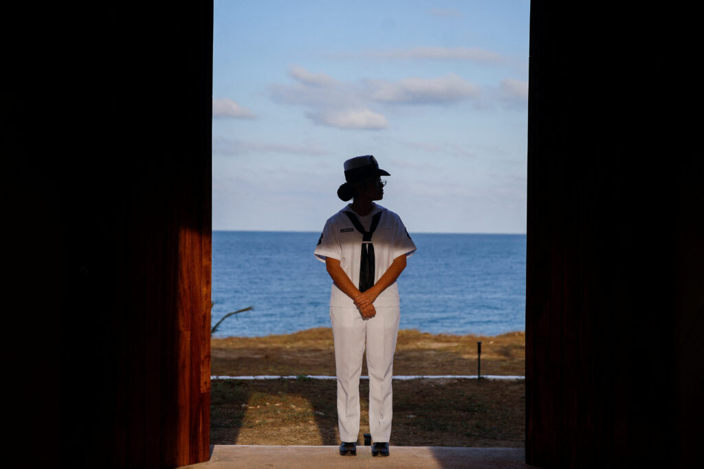 A Mexican marine soldier stands at the Islas Marias Museum during a media tour at the Islas Marias Tourist Center on the Maria Madre Island, Nayarit state, Mexico December 16, 2022. REUTERS/Raquel Cunha
