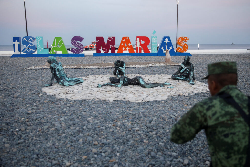 A member of the army takes a picture during a media tour ahead of the inauguration ceremony of the Islas Marias Tourist Center on the Maria Madre Island, Nayarit state, Mexico December 16, 2022. REUTERS/Raquel Cunha