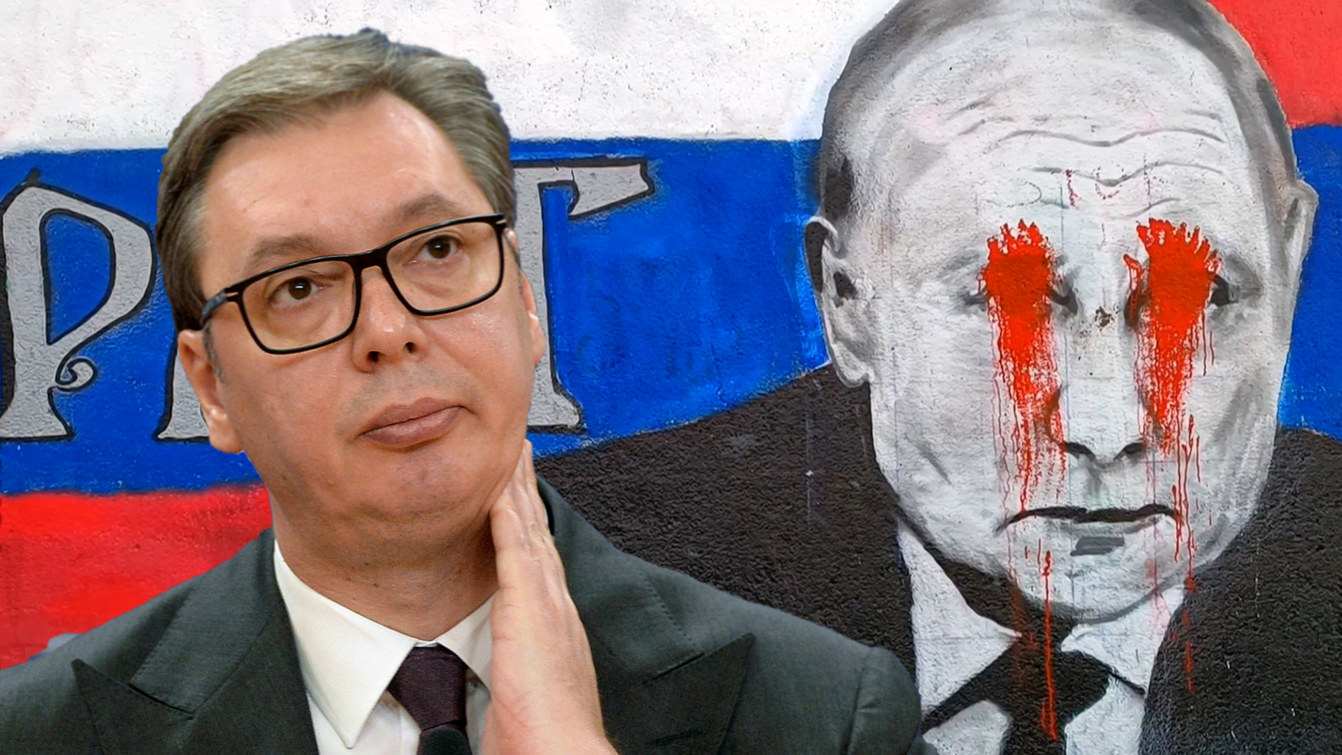 Aleksandar Vučić, Vladimri Putin, mural, kombo Foto: Printscreen FoNet/video/TANJUG/ RADE PRELIC
