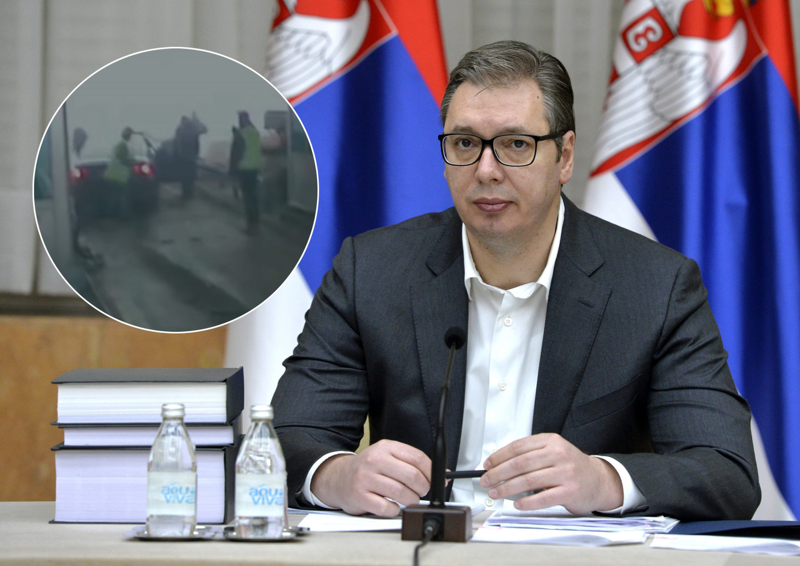 Aleksandar Vučić, Doljevac, Doljevci, naplatna rampa, kombo Foto: TANJUG/RADE PRELIĆ/bg/Screenshot