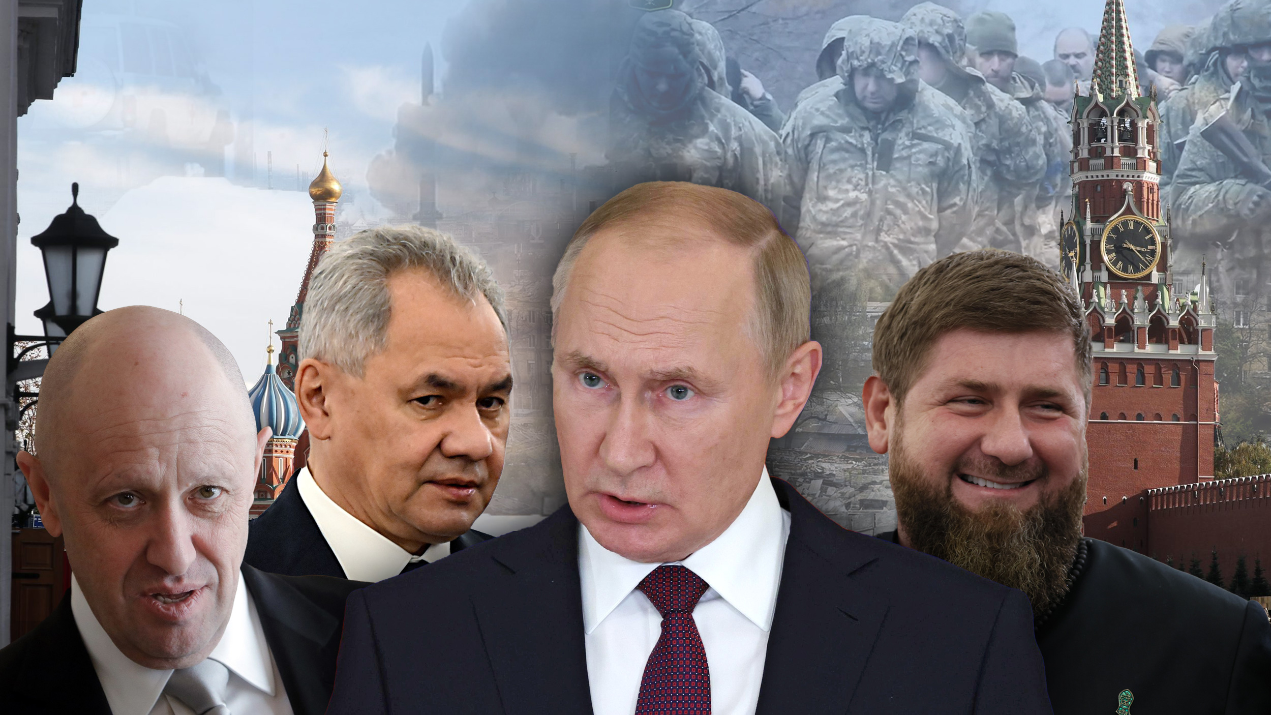 Vladimir Putin, Sergej Šojgu, Jevgenij Prigožin i Ramazan Kadirov