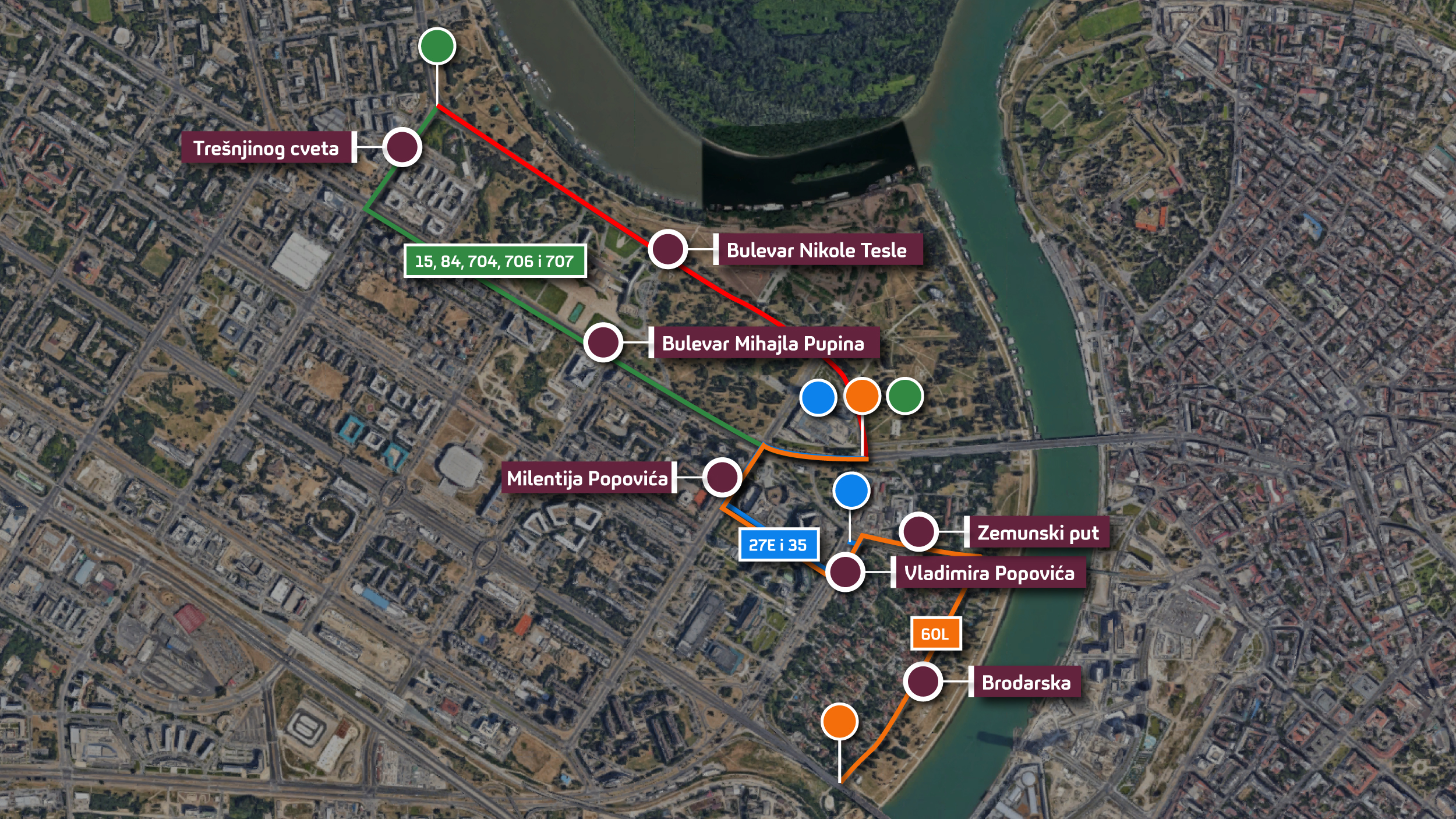 Izmene u prevozu zbog trke „Nagrada Beograda 2022“, Mapa