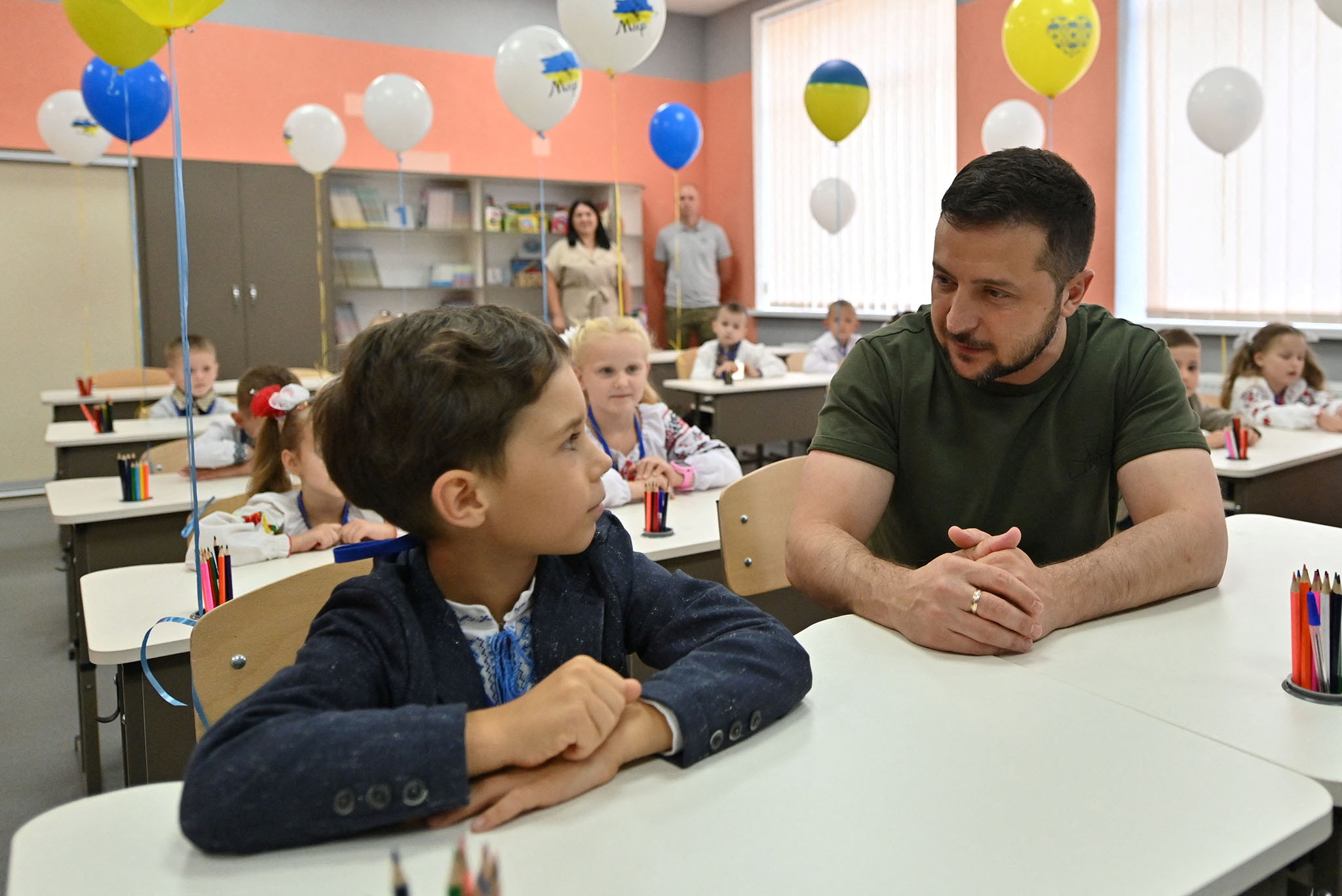 Ukraine's President Zelenskiy attends a ceremony to mark the start of the school year, in Irpin