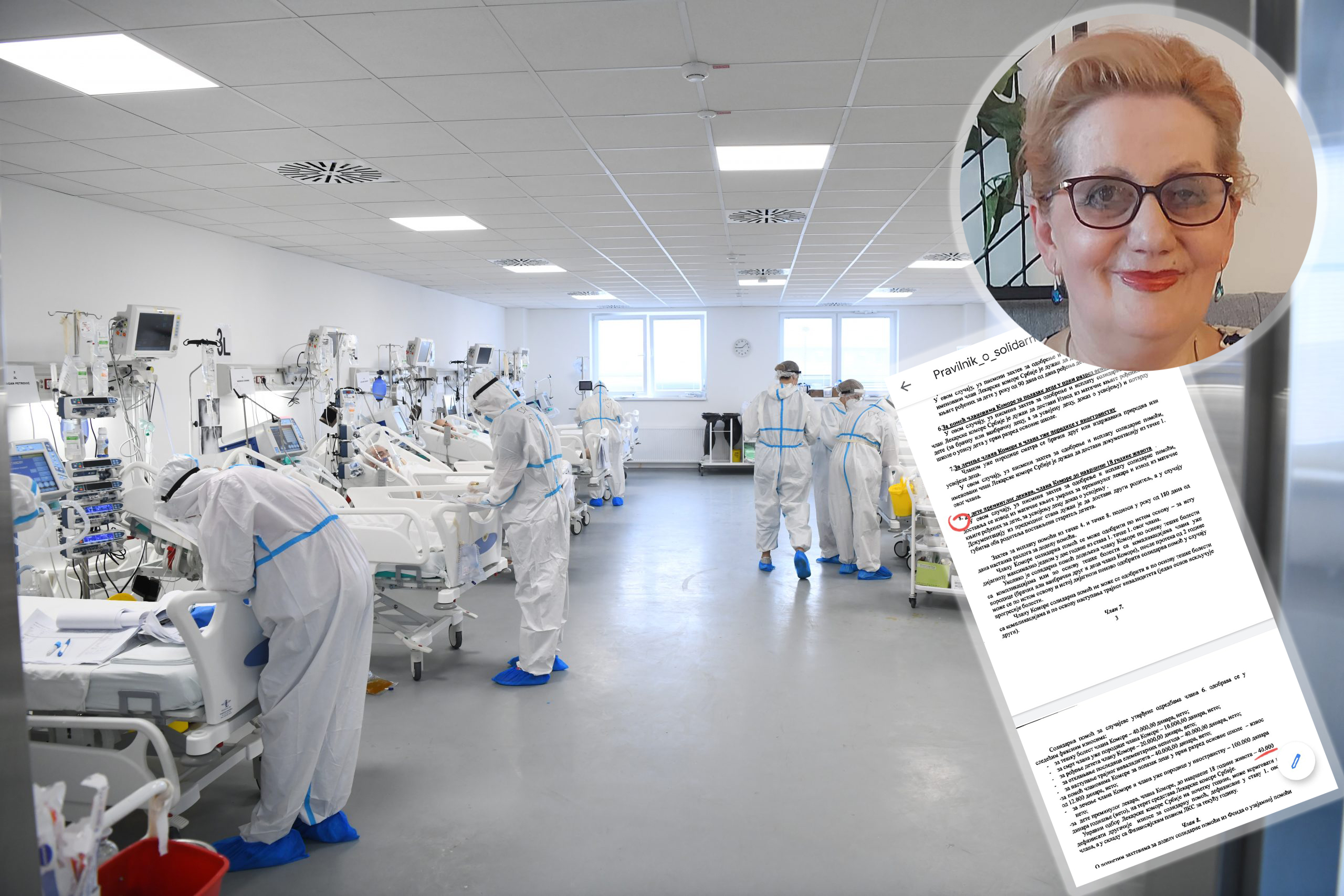 Crvena zona, kovid bolnica, dr Slavica Plavšić, dokument, pravilinik o solidarnosti. Lekarska komora ne daje pare deci kolega umrlih od kovida, kombo Foto: Goran Srdanov/Nova.rs/Privatna arhiva