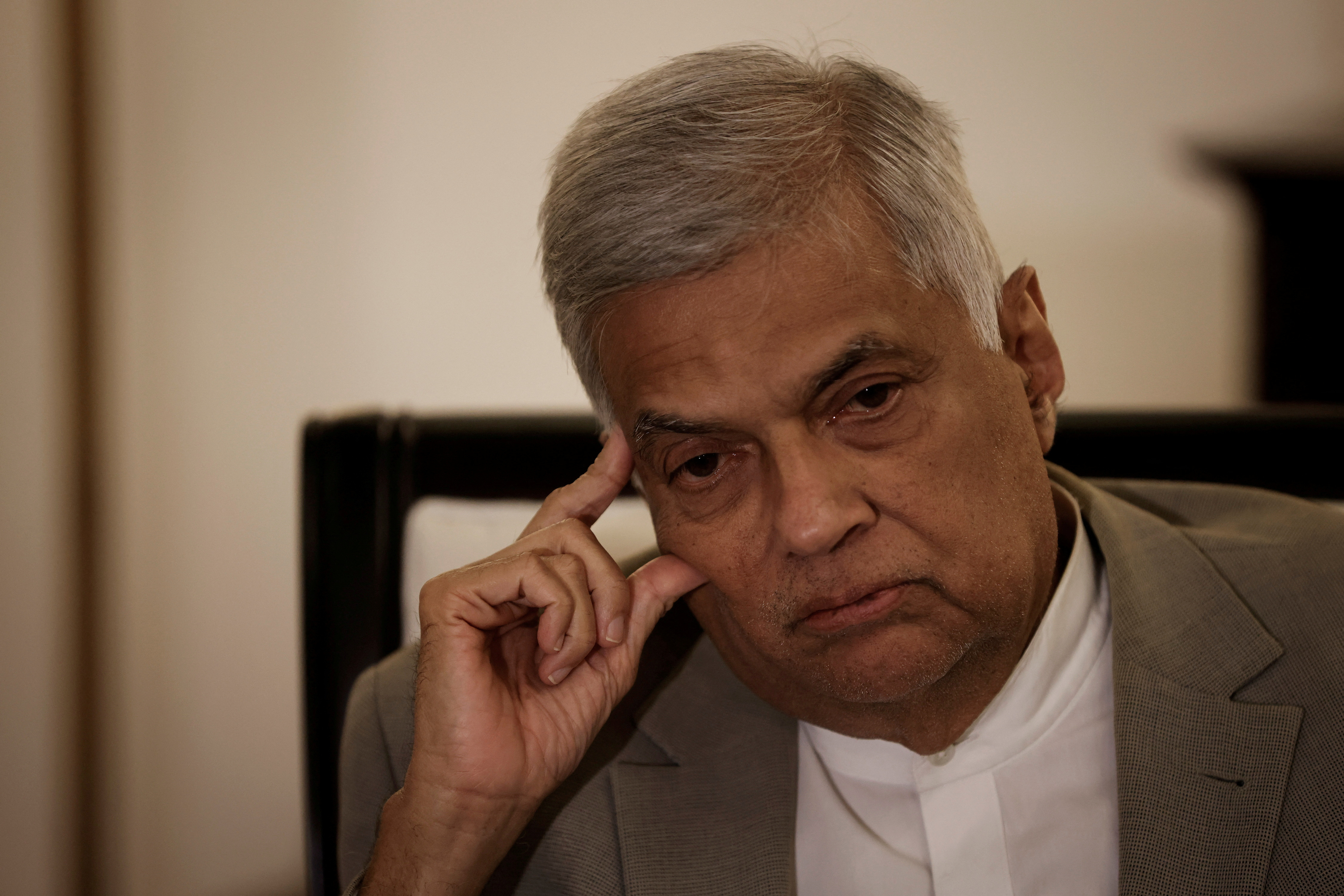 FILE PHOTO: Sri Lanka's Prime Minister Ranil Wickremesinghe gestures as he speaks during an interview with Reuters at his office in Colombo, Sri Lanka, May 24, 2022. REUTERS/Adnan Abidi/File Photo