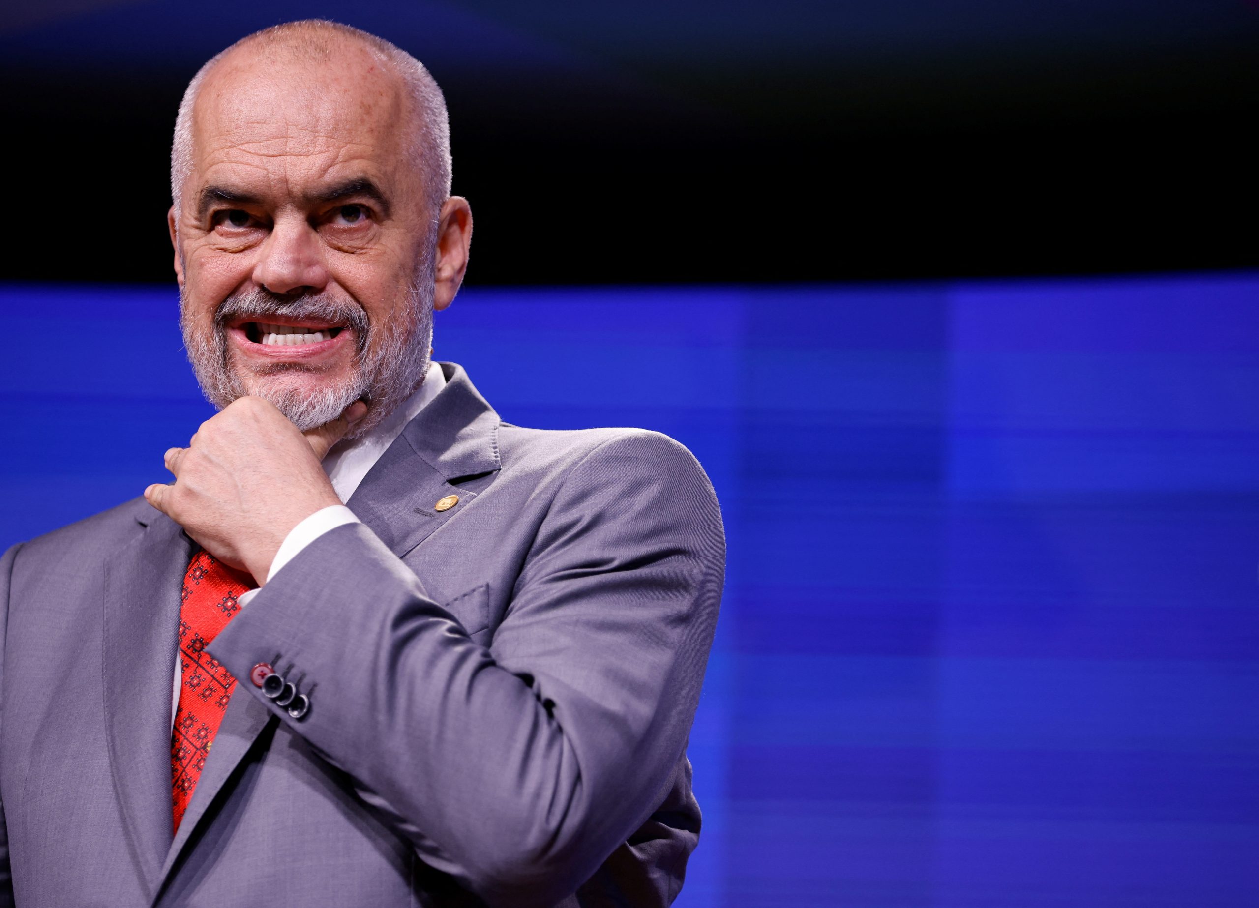 Albania's Prime Minister Edi Rama gestures during a news conference following a meeting of Western Balkans countries leaders and EU leaders in Brussels, Belgium June 23, 2022. REUTERS/Johanna Geron