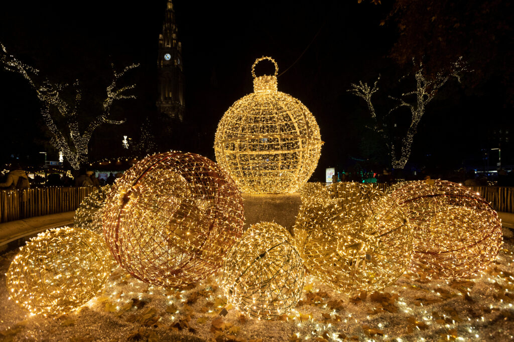 Christmas light decorations are seen at the Viennese Christmas Market in City Hall Square in Vienna, Austria, December 6, 2022. REUTERS/Lisa Leutner