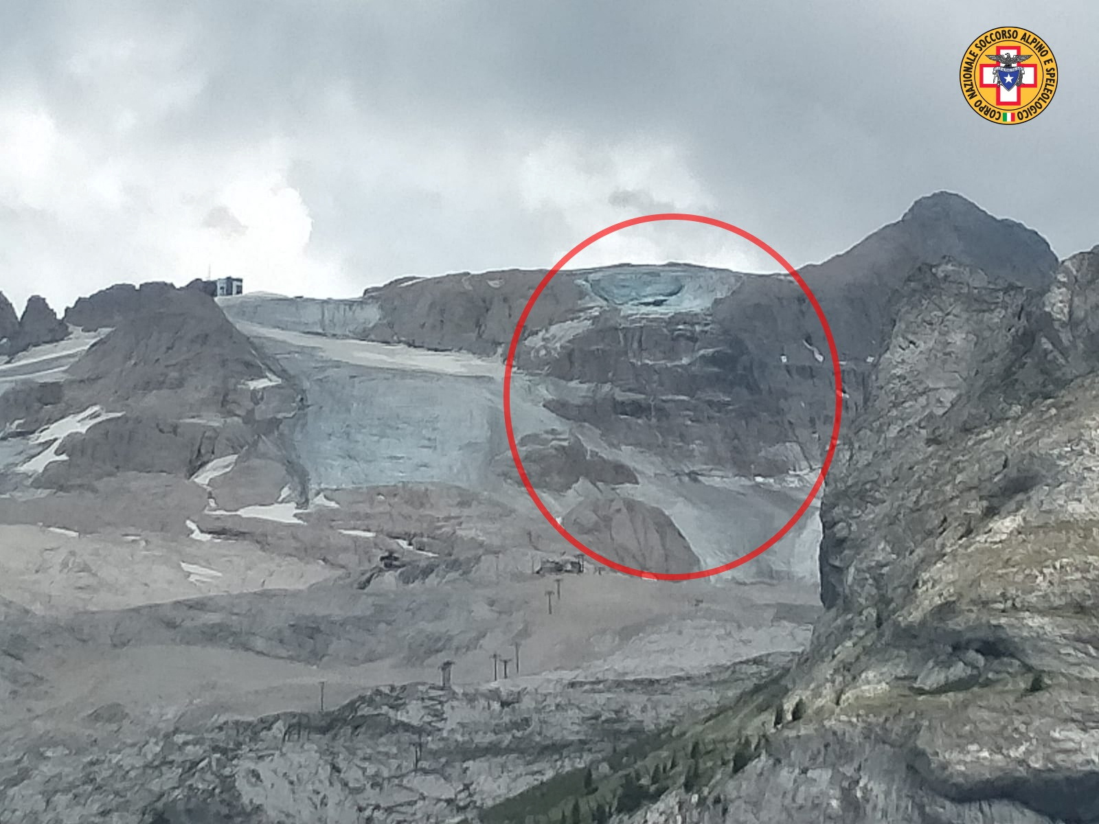 Ice glacier collapsed on Marmolada mountain