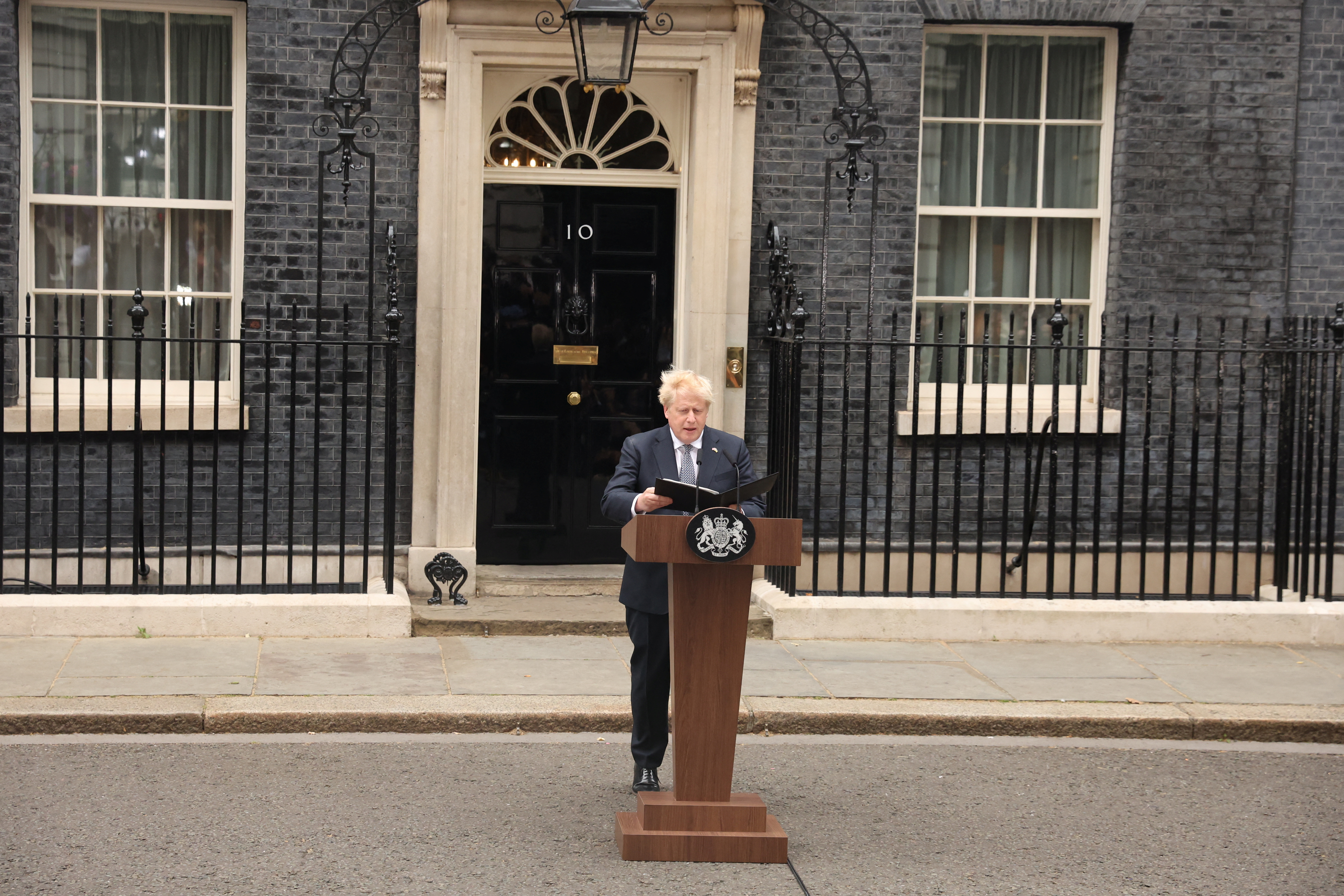 British Prime Minister Boris Johnson makes a statement at Downing Street in London, Britain, July 7, 2022. REUTERS/Phil Noble