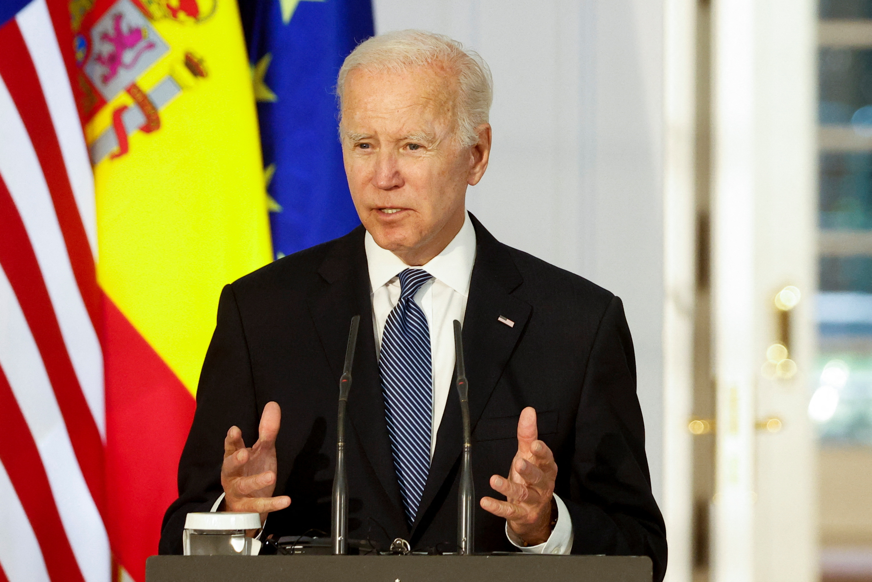 U.S. President Joe Biden attends a joint news conference with Spanish Prime Minister Pedro Sanchez at Moncloa Palace ahead of the NATO Summit in Madrid, Spain, June 28, 2022. REUTERS/Juan Medina