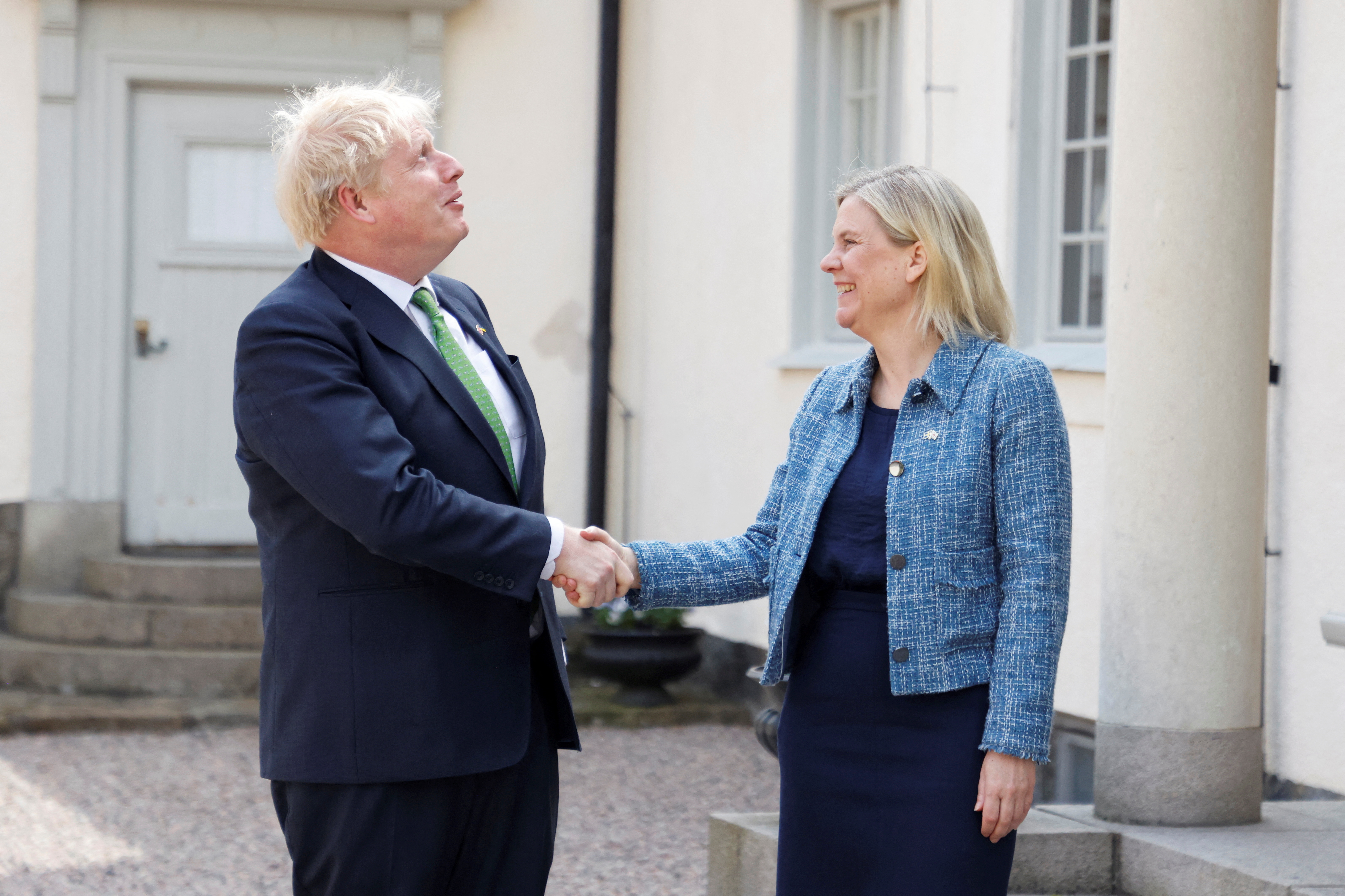British Prime Minister Boris Johnson and Sweden's Prime Minister Magdalena Andersson meet in Harpsund