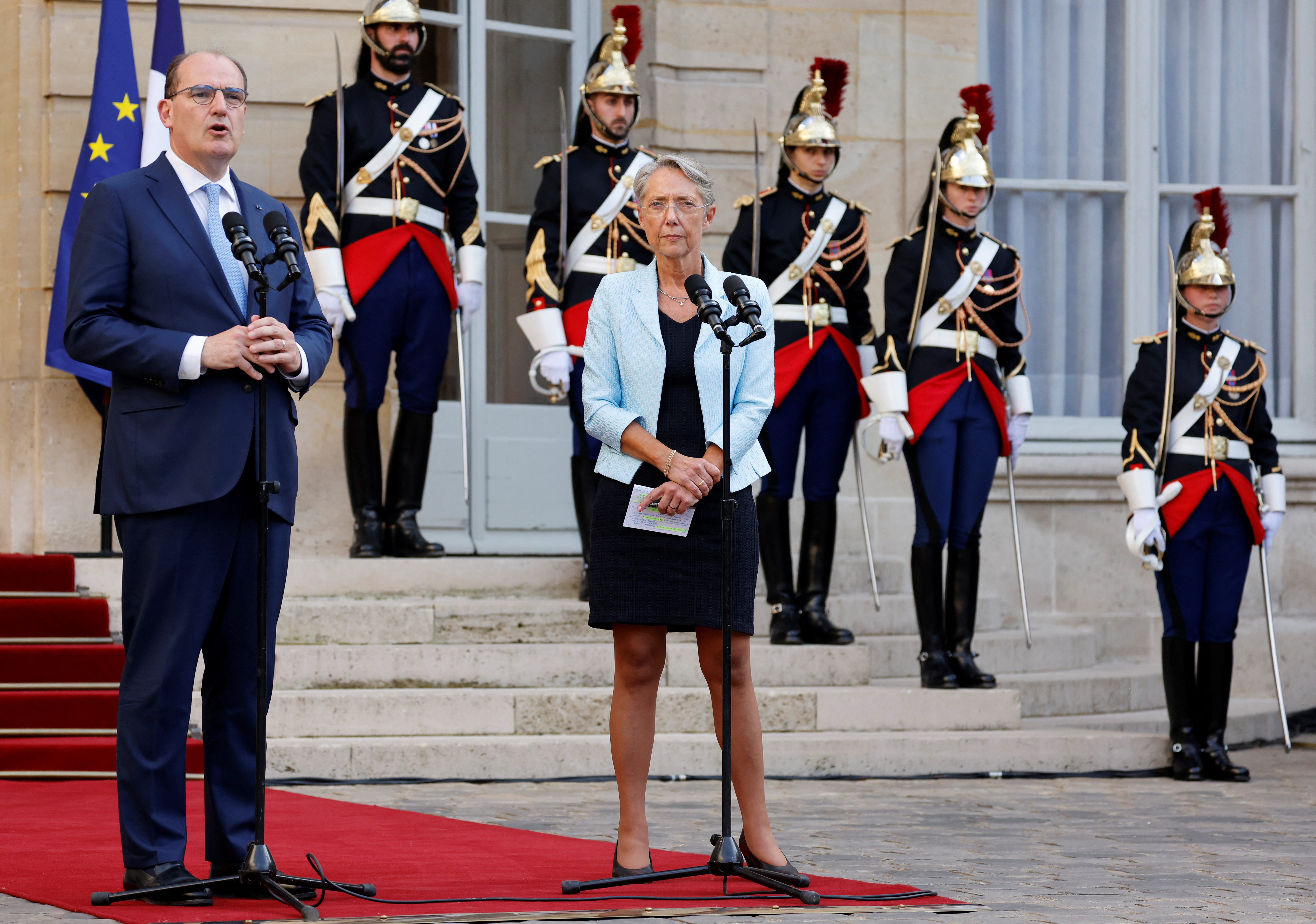 Handover ceremony between outgoing French PM Castex and newly-appointed PM Borne, in Paris