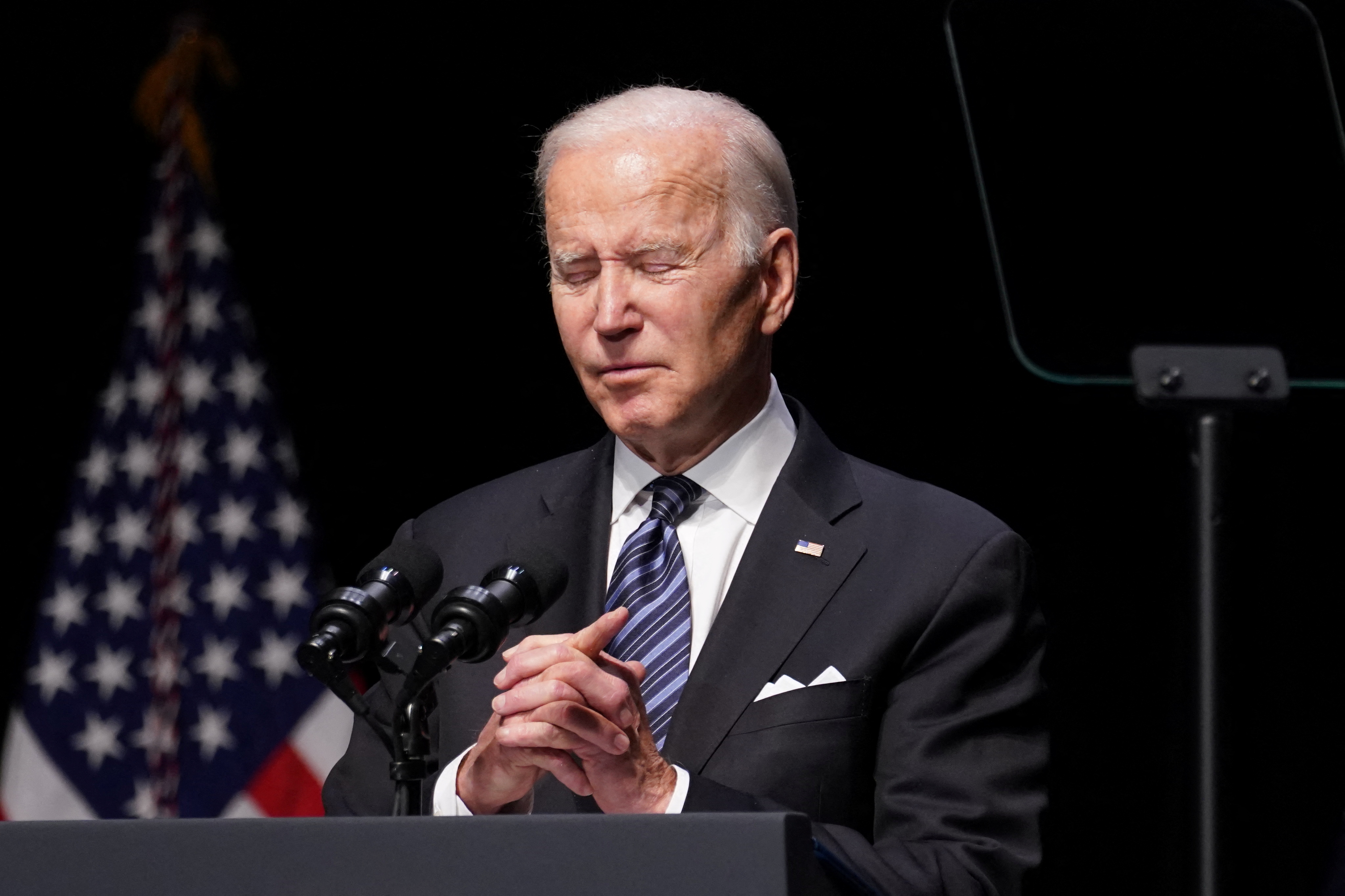 U.S. President Joe Biden speaks during a memorial service for former Vice President Walter Mondale in Minneapolis, Minnesota, U.S., May 1, 2022. REUTERS/Kevin Lamarque
