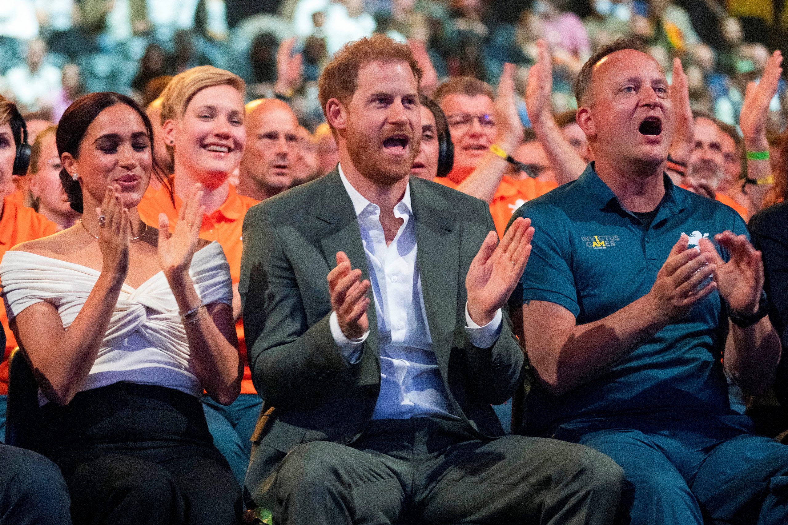 Britain's Prince Harry and Meghan, Duchess of Sussex, attend the opening ceremony of the Invictus Games in The Hague, Netherlands April 16, 2022. Peter Dejong/Pool via REUTERS