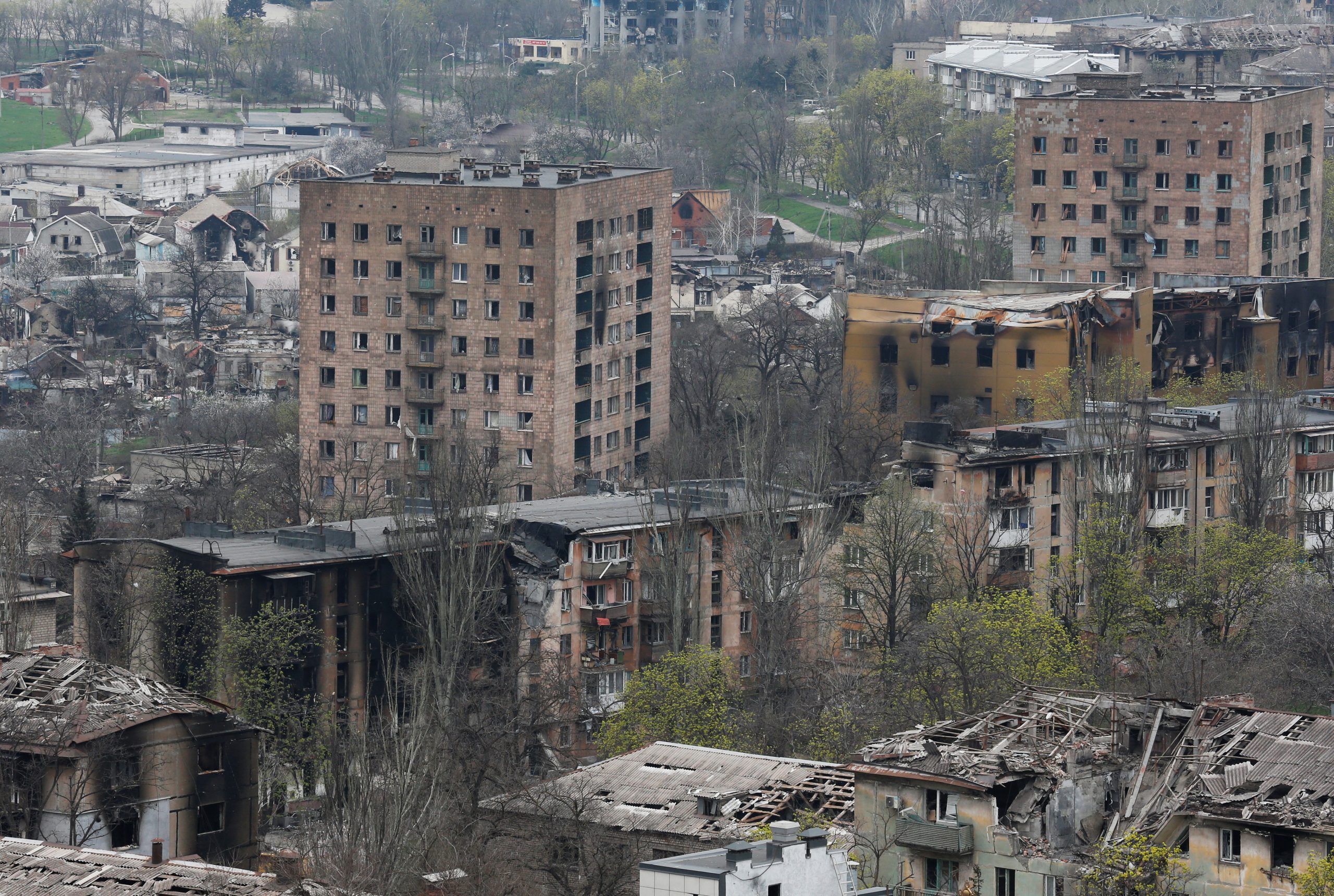 Marijupolj, Ukrajina, rat
A view shows buildings damaged during Ukraine-Russia conflict in the southern port city of Mariupol, Ukraine April 19, 2022. REUTERS/Alexander Ermochenko