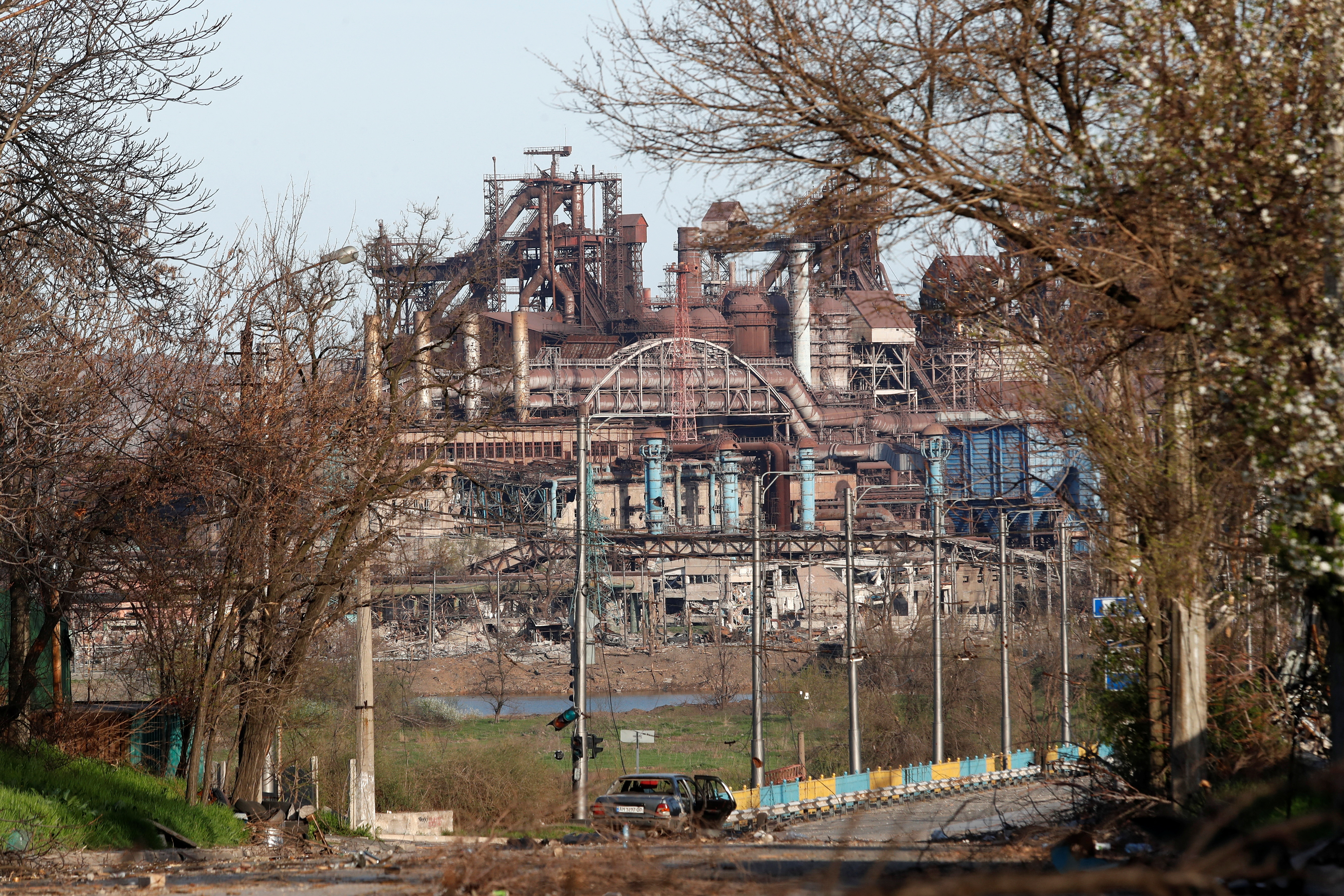 A view shows a plant of Azovstal Iron and Steel Works in Mariupol