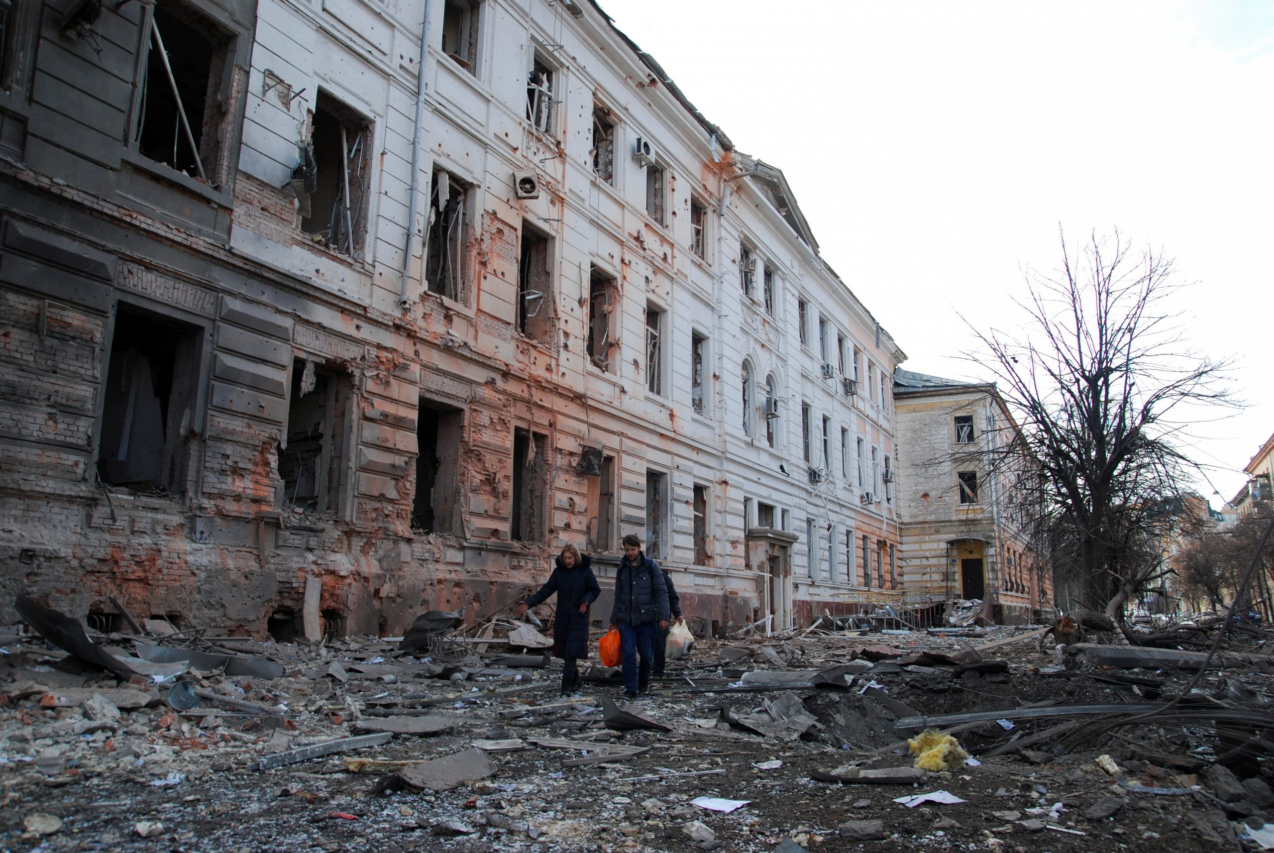 A view shows buildings damaged by recent shelling during Russia's invasion of Ukraine in Kharkiv, Ukraine, March 8, 2022. REUTERS/Oleksandr Lapshyn