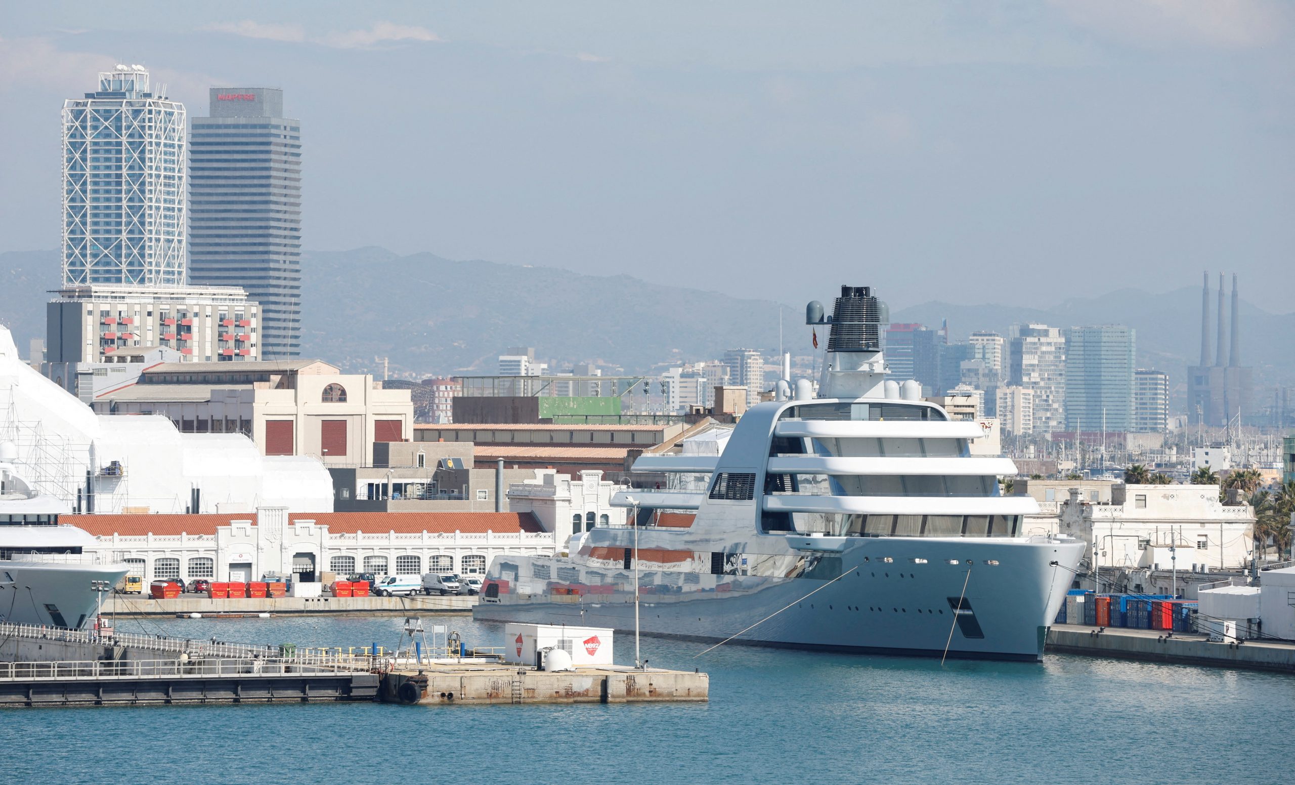 Roman Abramovich's super yacht Solaris is seen at Barcelona Port in Barcelona city, Spain, March 3, 2022. REUTERS/ Albert Gea