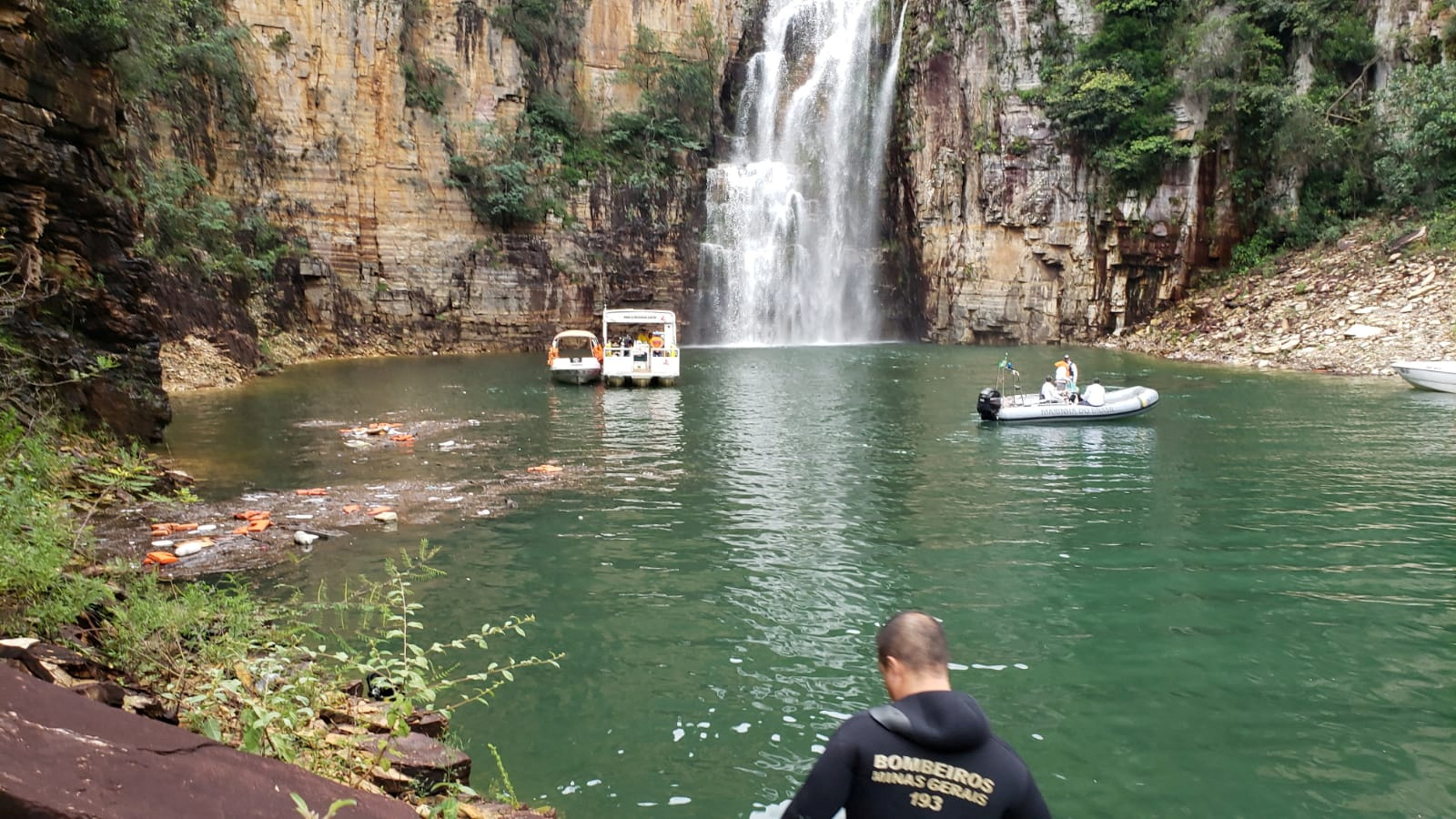Canyon rock face collapses on tourists at Brazil waterfall