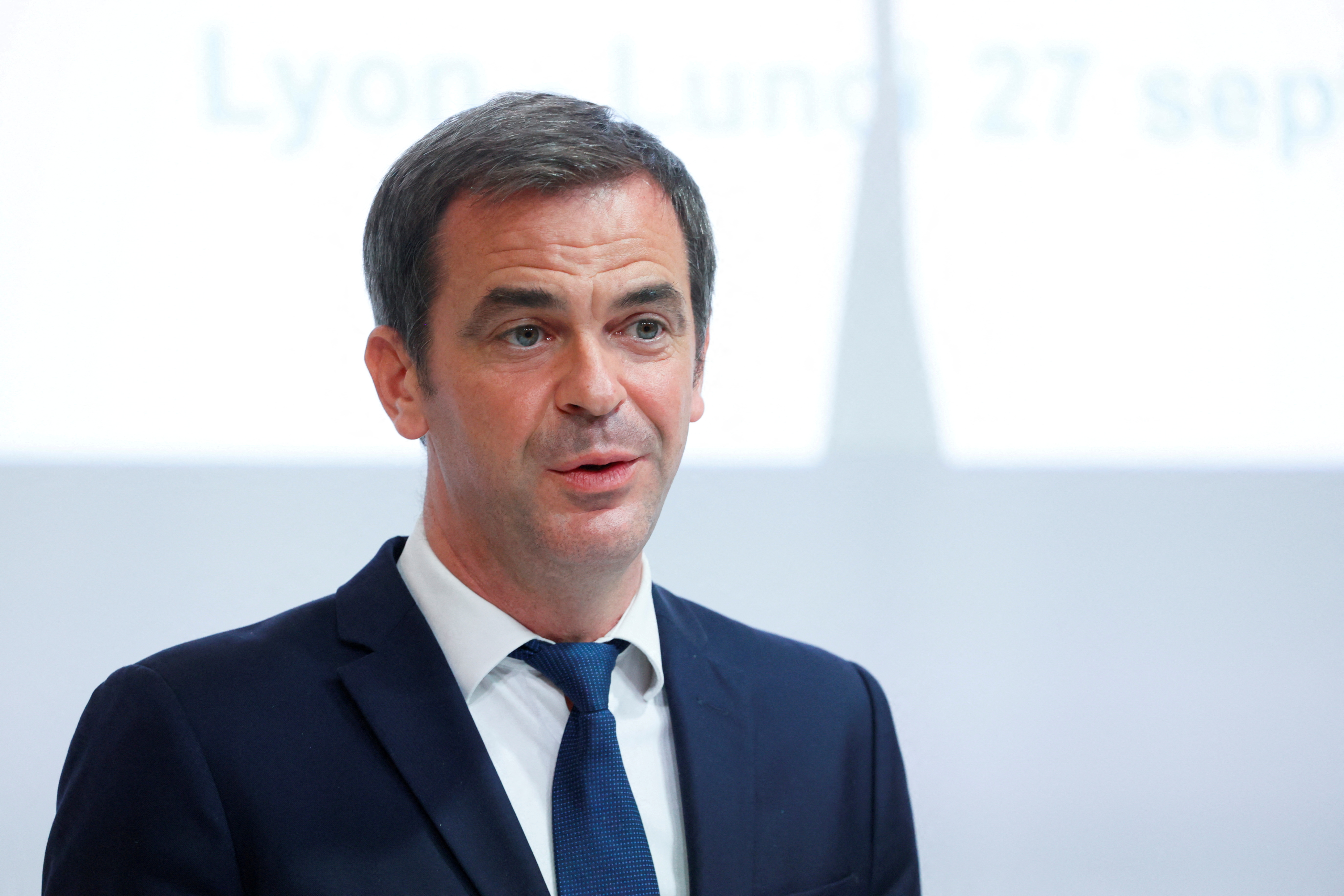 FILE PHOTO: French Health Minister Olivier Veran attends a news conference after a ceremony for the opening of the WHO Academy, in Lyon, France, September 27, 2021. REUTERS/Denis Balibouse  REFILE - CORRECTING EVENT/File Photo