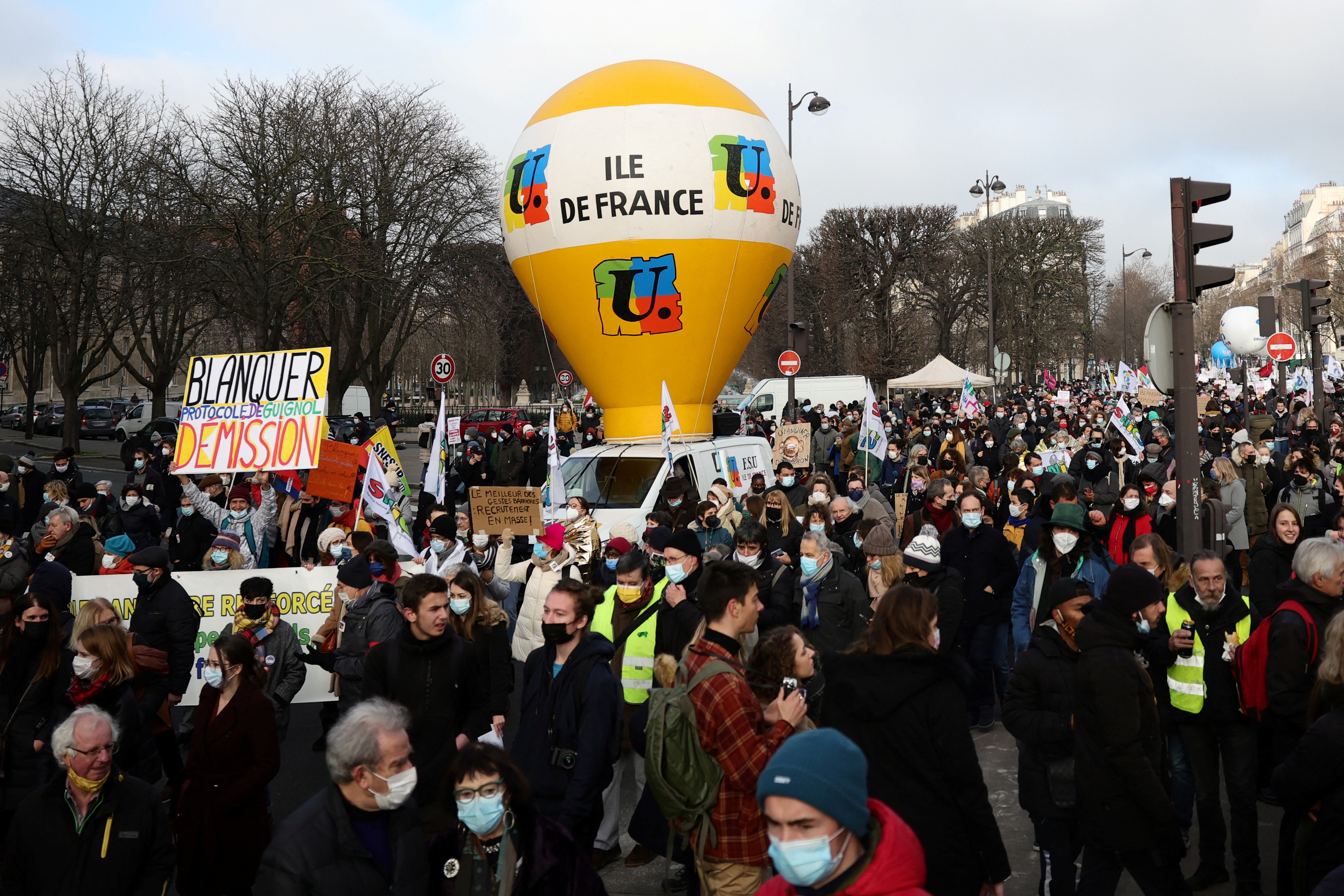 French teachers attend a nationwide day of strike and protests in France