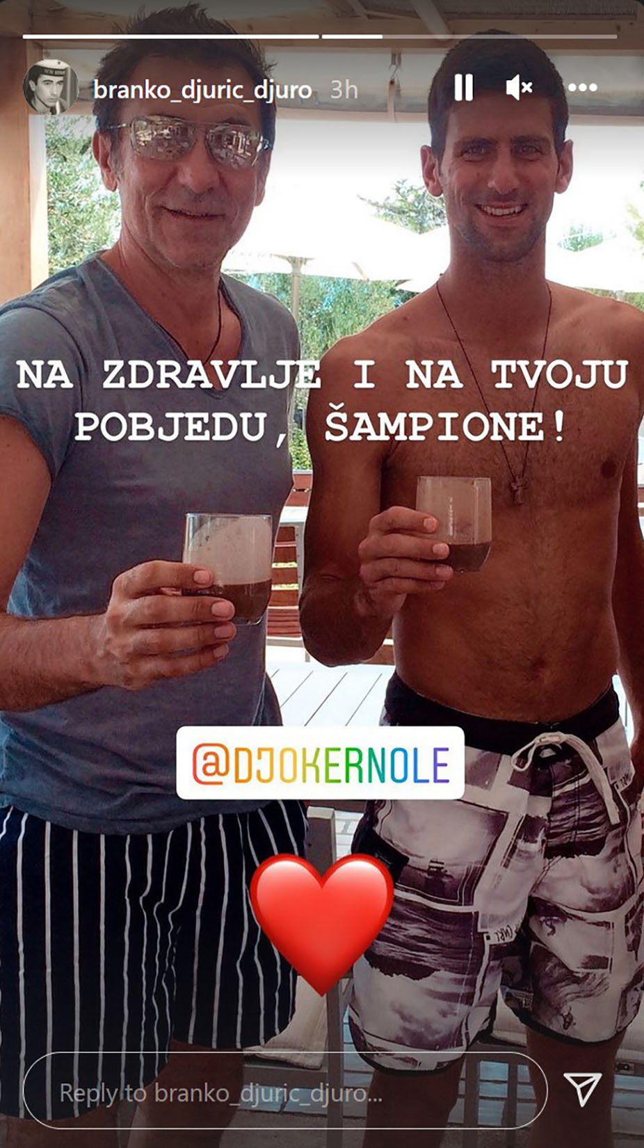Branko Đurić Đura i Novak Đoković, Branko Djurić Djura, Novak Djoković Foto: Instagram/branko_djuric_djuro