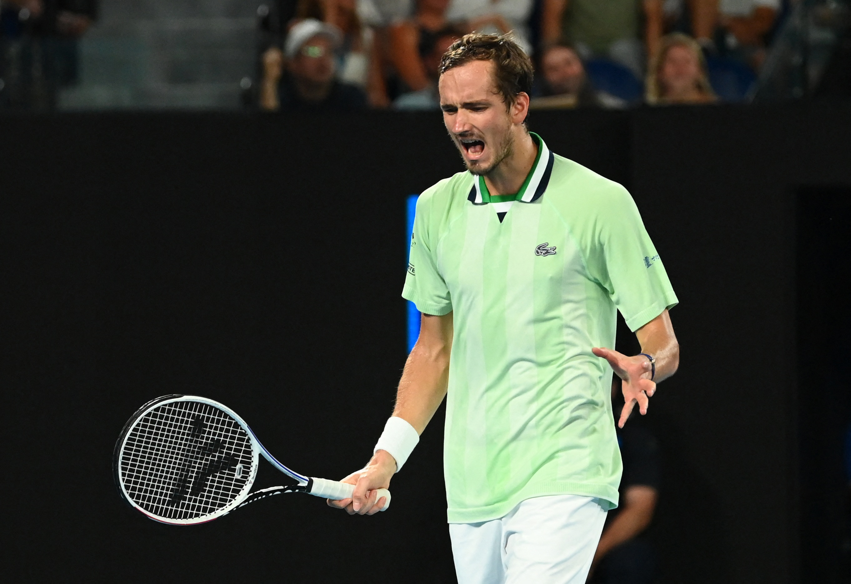 Tennis - Australian Open - Men's Singles Final - Melbourne Park, Melbourne, Australia - January 31, 2022 Russia's Daniil Medvedev reacts during the final against Spain's Rafael Nadal REUTERS/Morgan Sette
