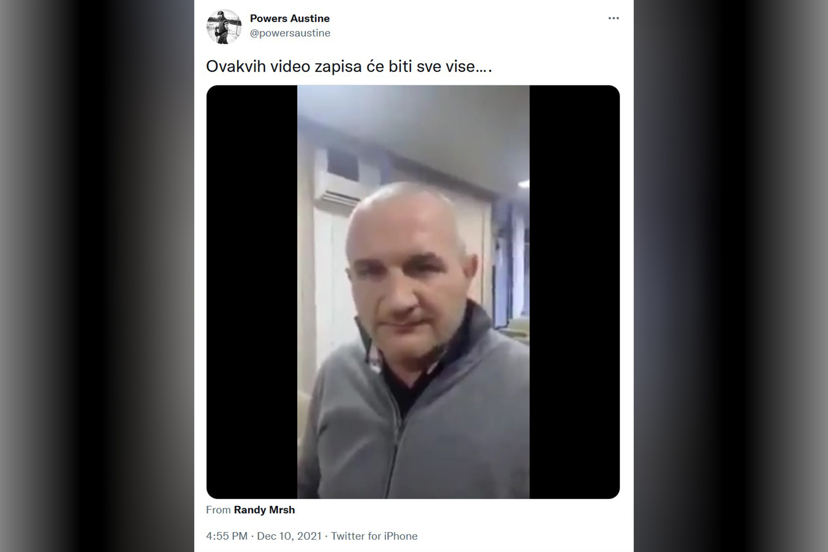 Predrag Bjelić, sns, priznanje Foto: Printscreen/Twitter/Powers Austine/@powersaustine