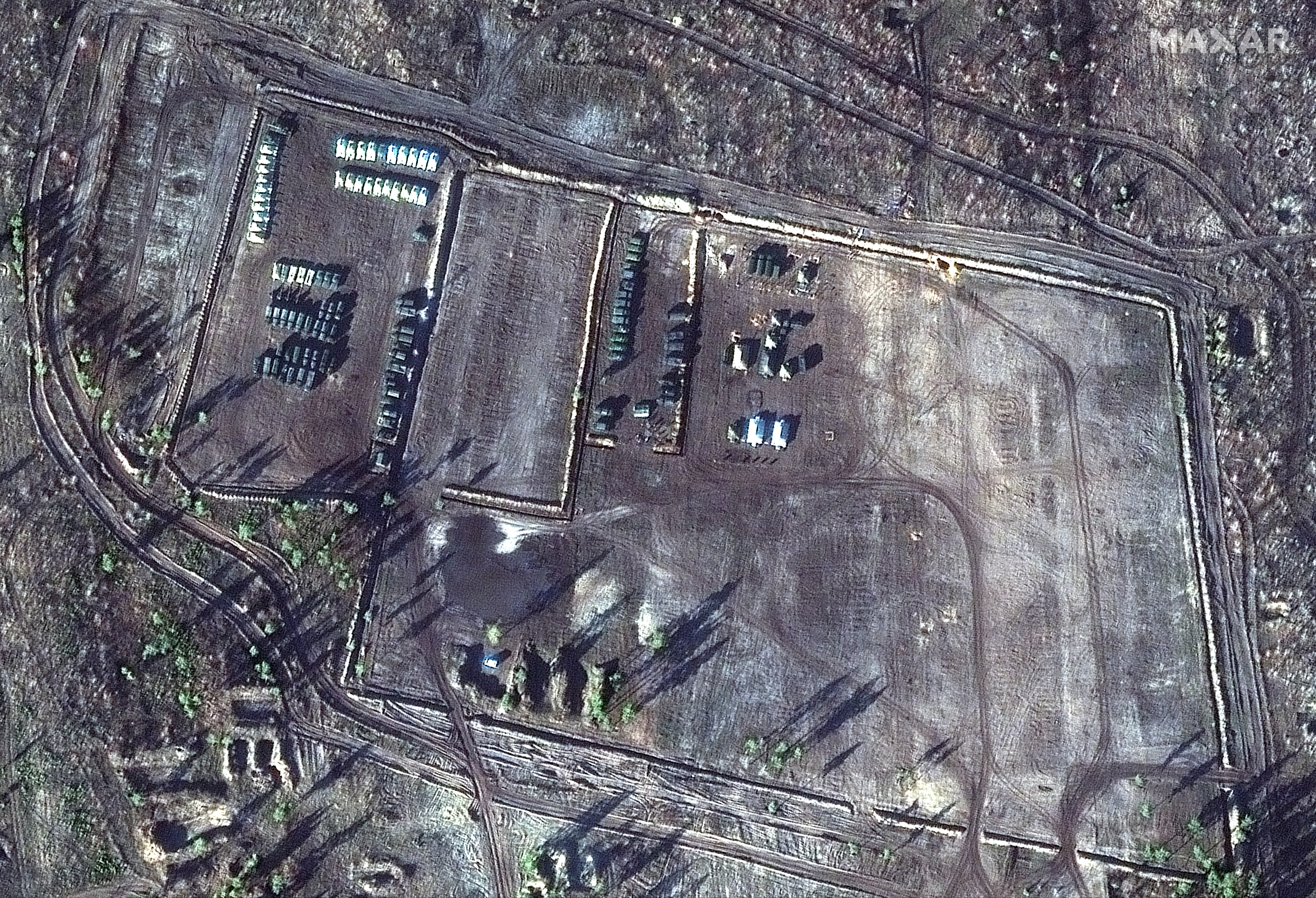 A satellite image shows a battle group training area in Pogonovo