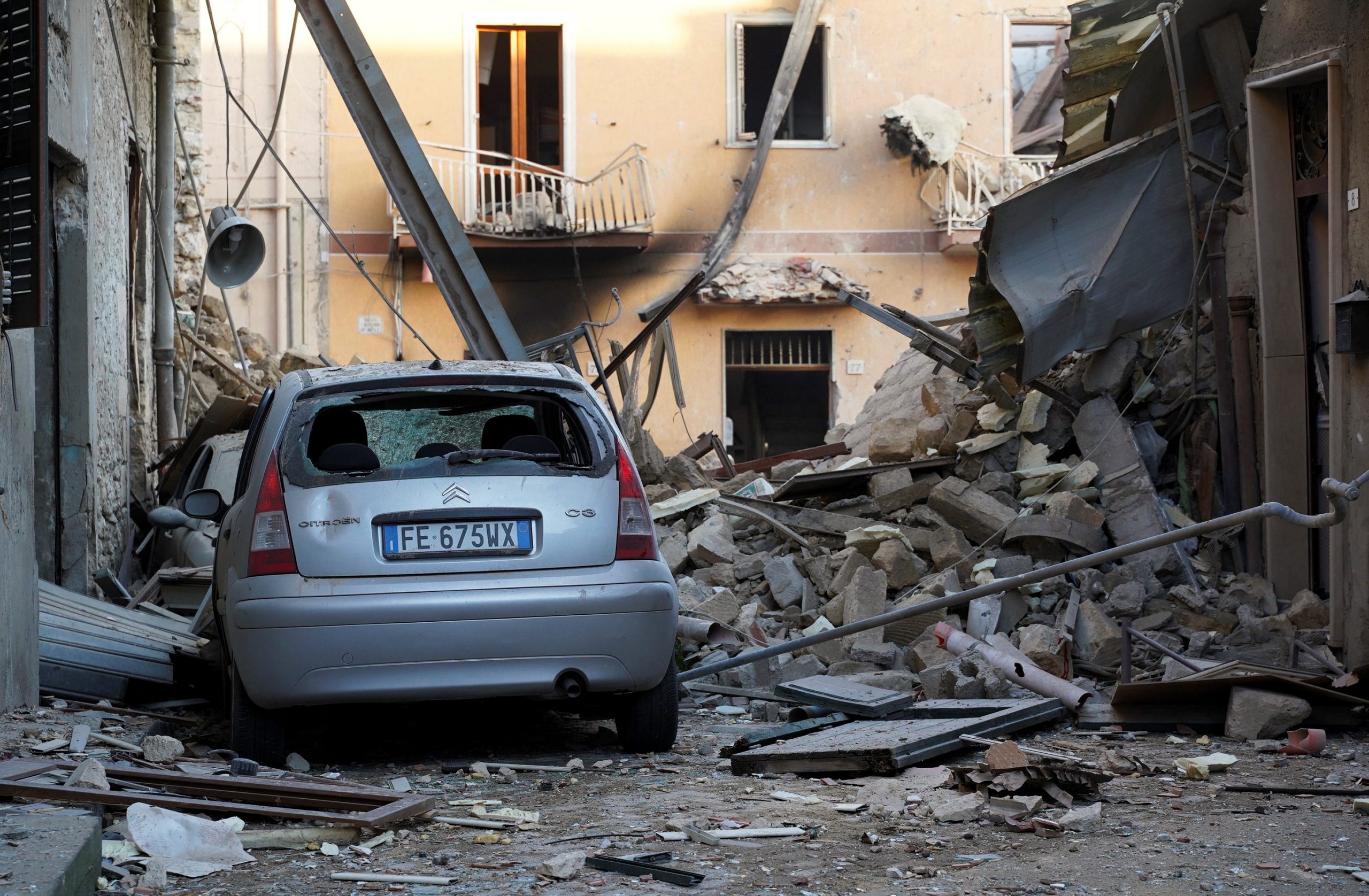 A general view of the scene where a four-storey building collapsed following a gas explosion, in Ravanusa, Italy, December 12, 2021. REUTERS/Antonio Parrinello