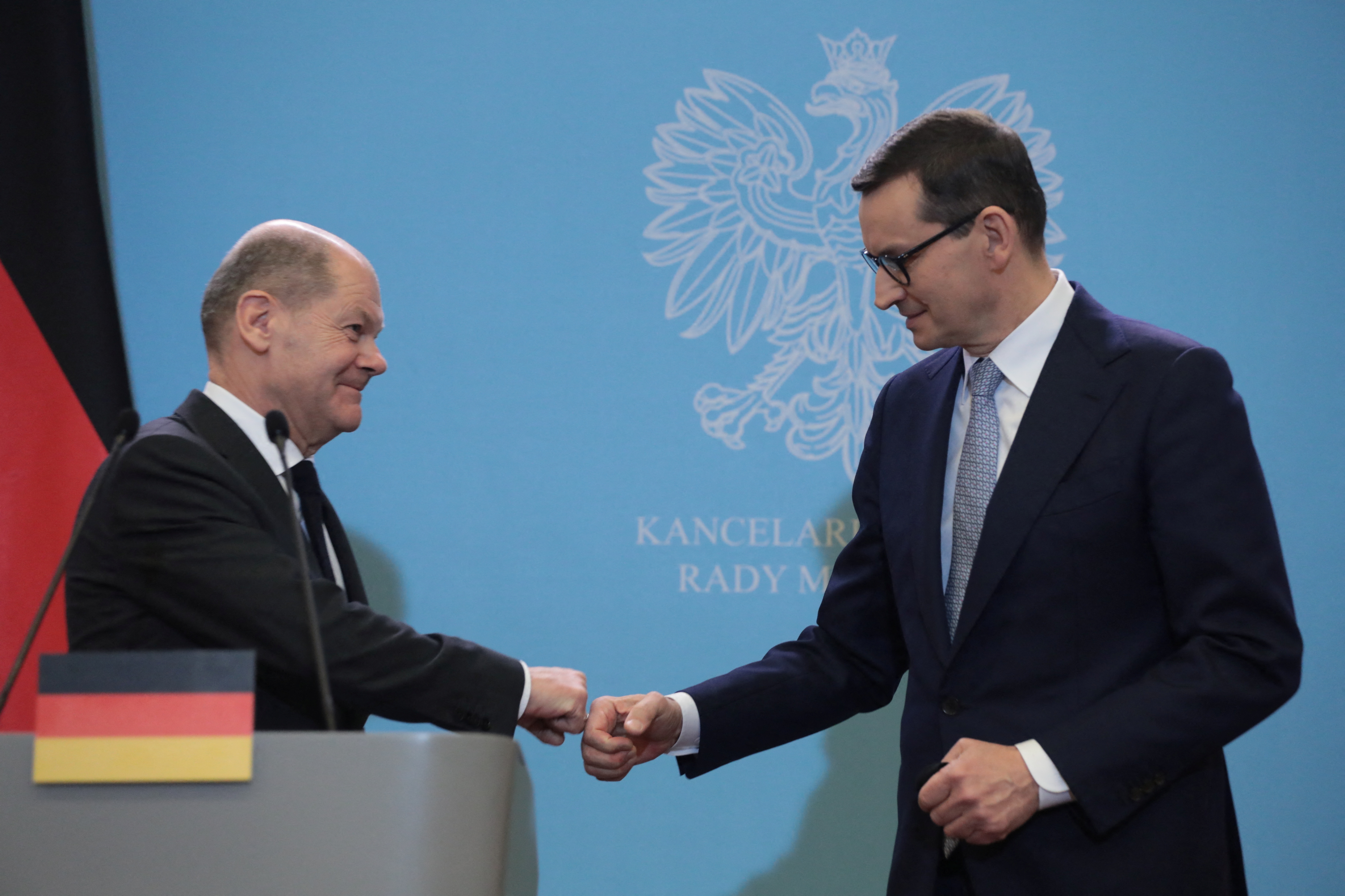 German Chancellor Scholz and Polish PM Morawiecki hold a news conference in Warsaw