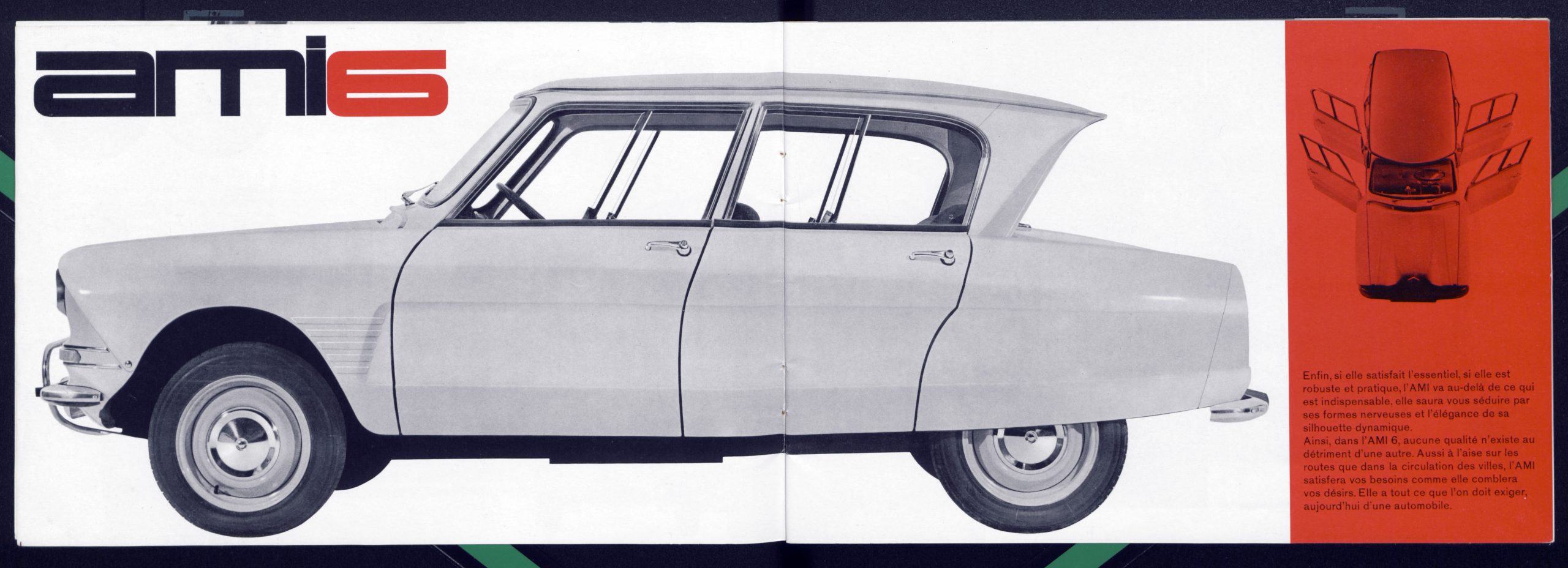Image Exclusive * Brochure commerciale pour une Citroën Ami 6 signée Delpire Publicité, années 60. Utilisation éditoriale uniquement, nous contacter pour toute autre utilisation