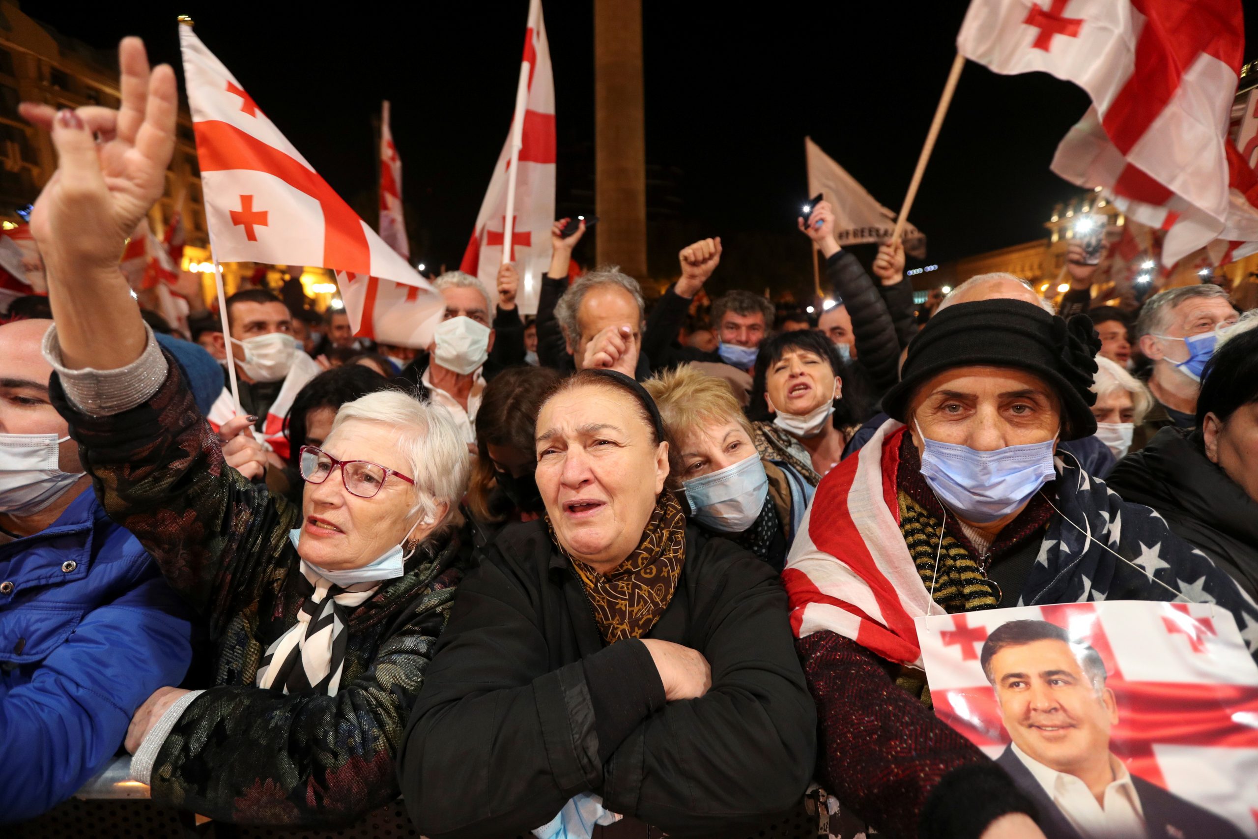 Georgian opposition supporters hold a rally in support of jailed ex-president Mikheil Saakashvili in Tbilisi, Georgia November 8, 2021. REUTERS/Irakli Gedenidze