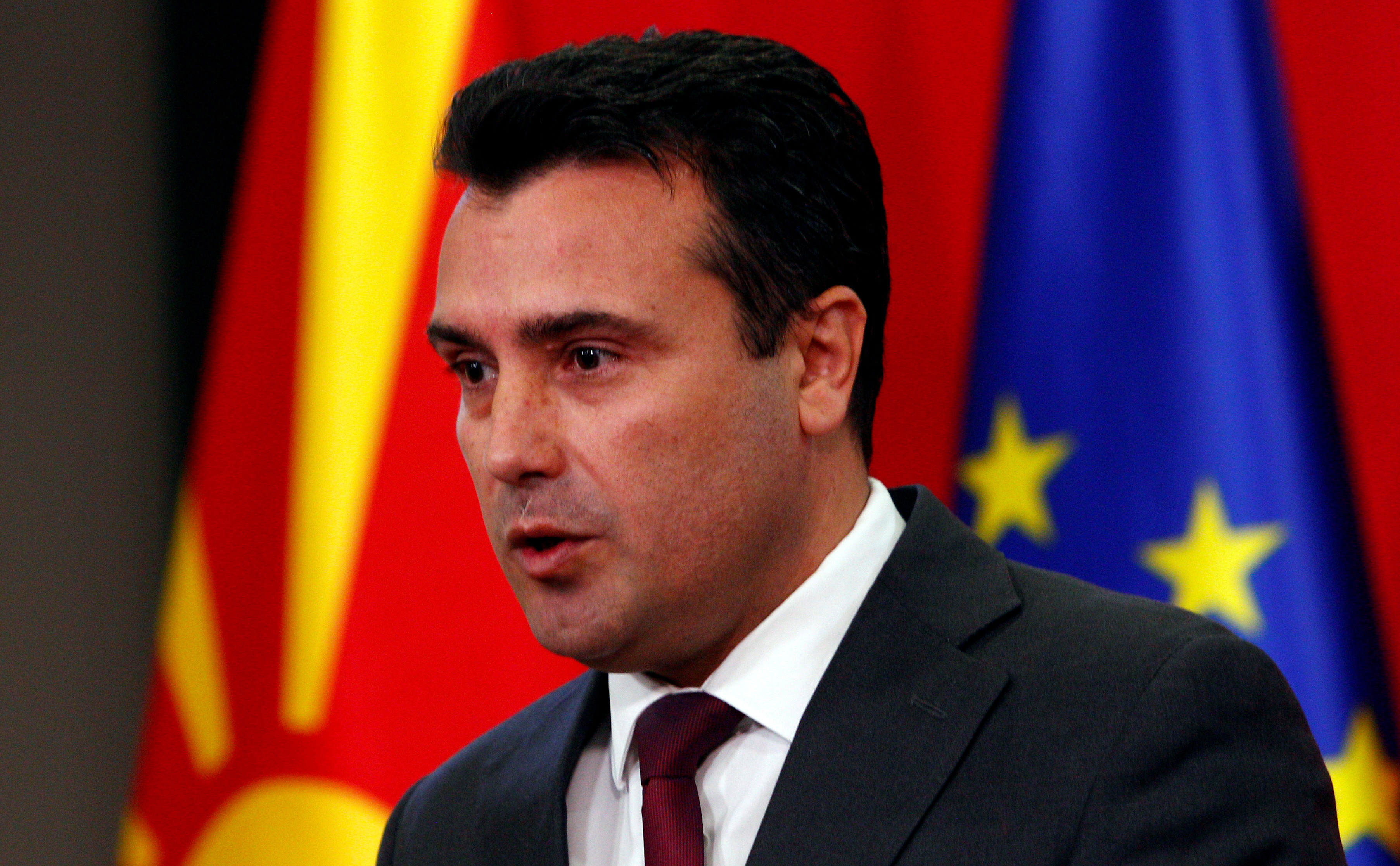 FILE PHOTO: North Macedonia's PM  Zaev addresses the press during a news conference in Skopje